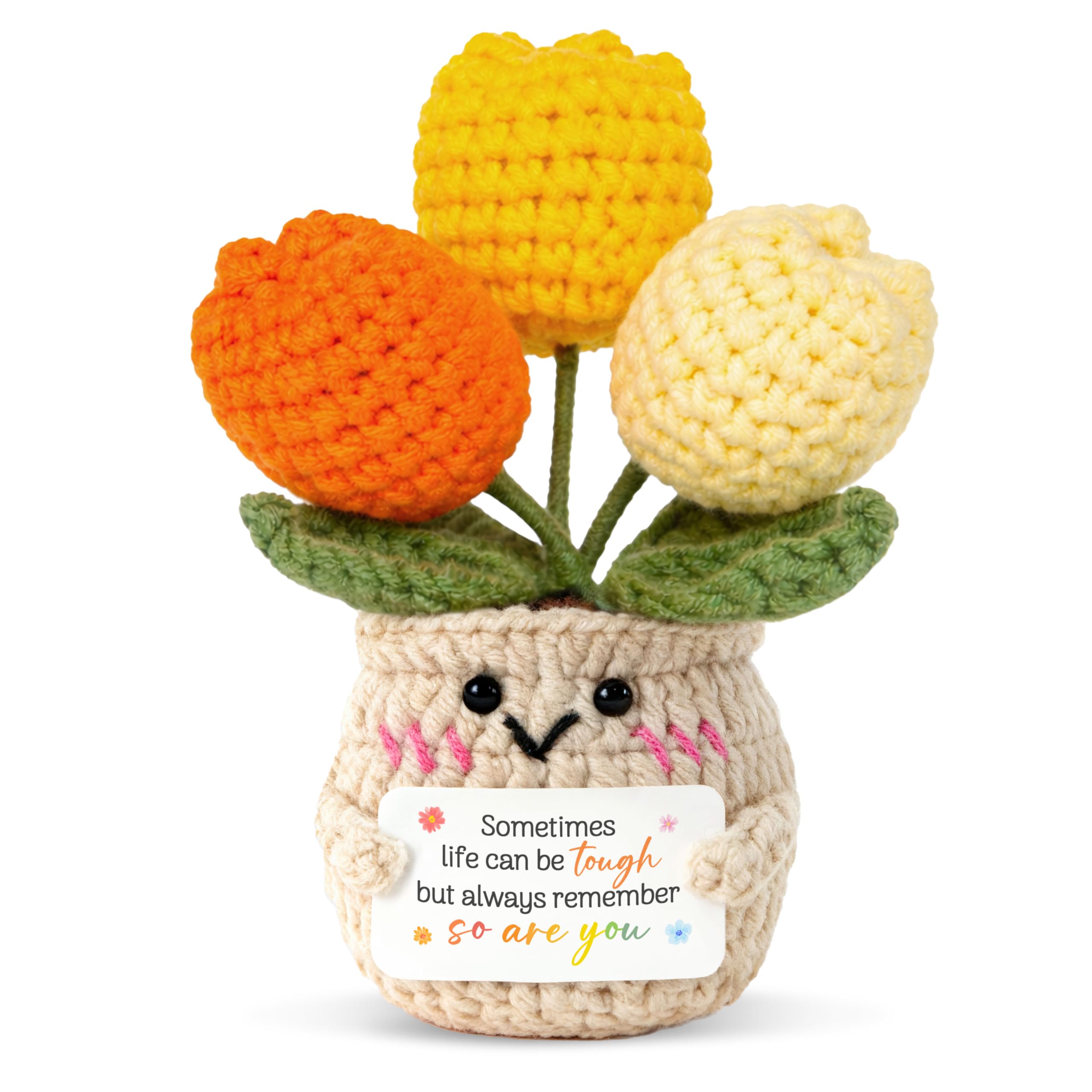 OASSIE Encouragement Gifts for Women - Emotional Support Crochet Tulip Flower - Inspirational Motivational Graduation Birthday T