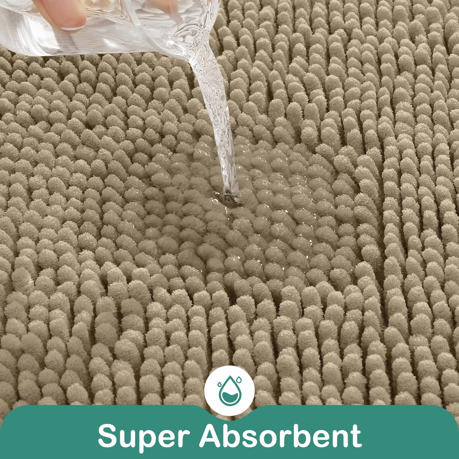 Homeideas Bathroom Rugs Set 2 Pieces, Ultra Soft Non Slip Absorbent Chenille Toilet Bath Mat Set (Taupe)