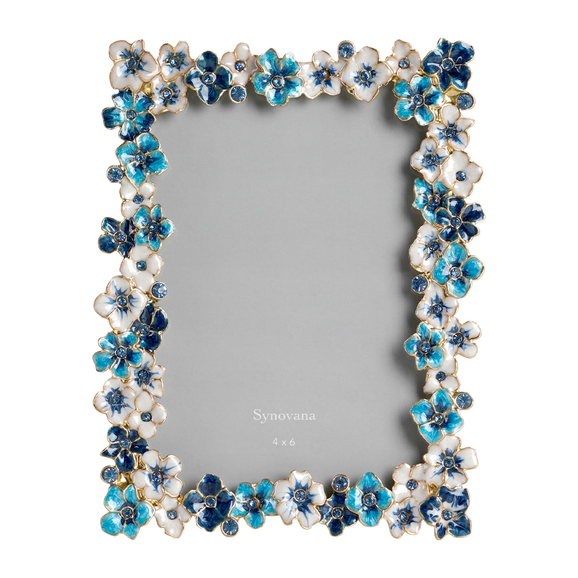 Synovana Blue Flower Picture Frame 4x6 Blossom Photo Frame for Tabletop Display, Decorative Flower Design Home Decor