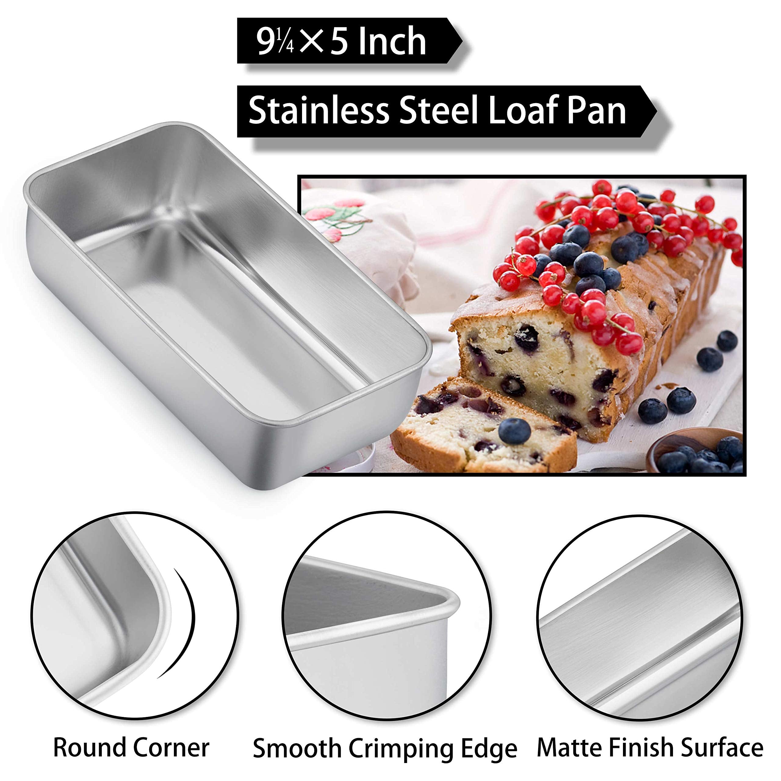 TeamFar Stainless Steel Loaf Pan, 9¼” x 5” Meatloaf Pan, Silver, Dishwasher Safe, Durable for Baking Bread and Cake