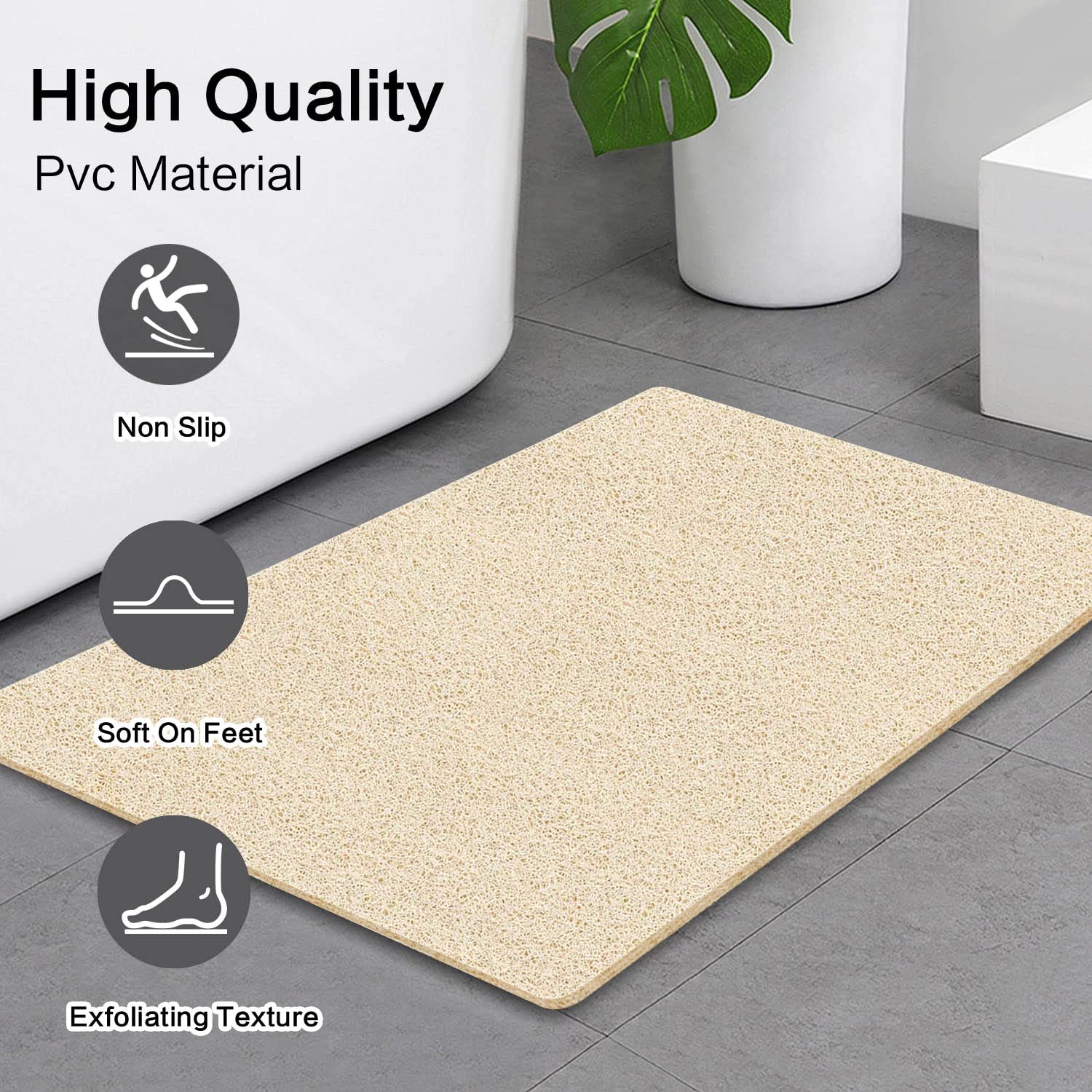 Songziming Shower Mat Non Slip Without Suction Cup, 32X17 Inch Pvc Loofah Shower, Bath, Tub Mat With Drain For Textured Surface,