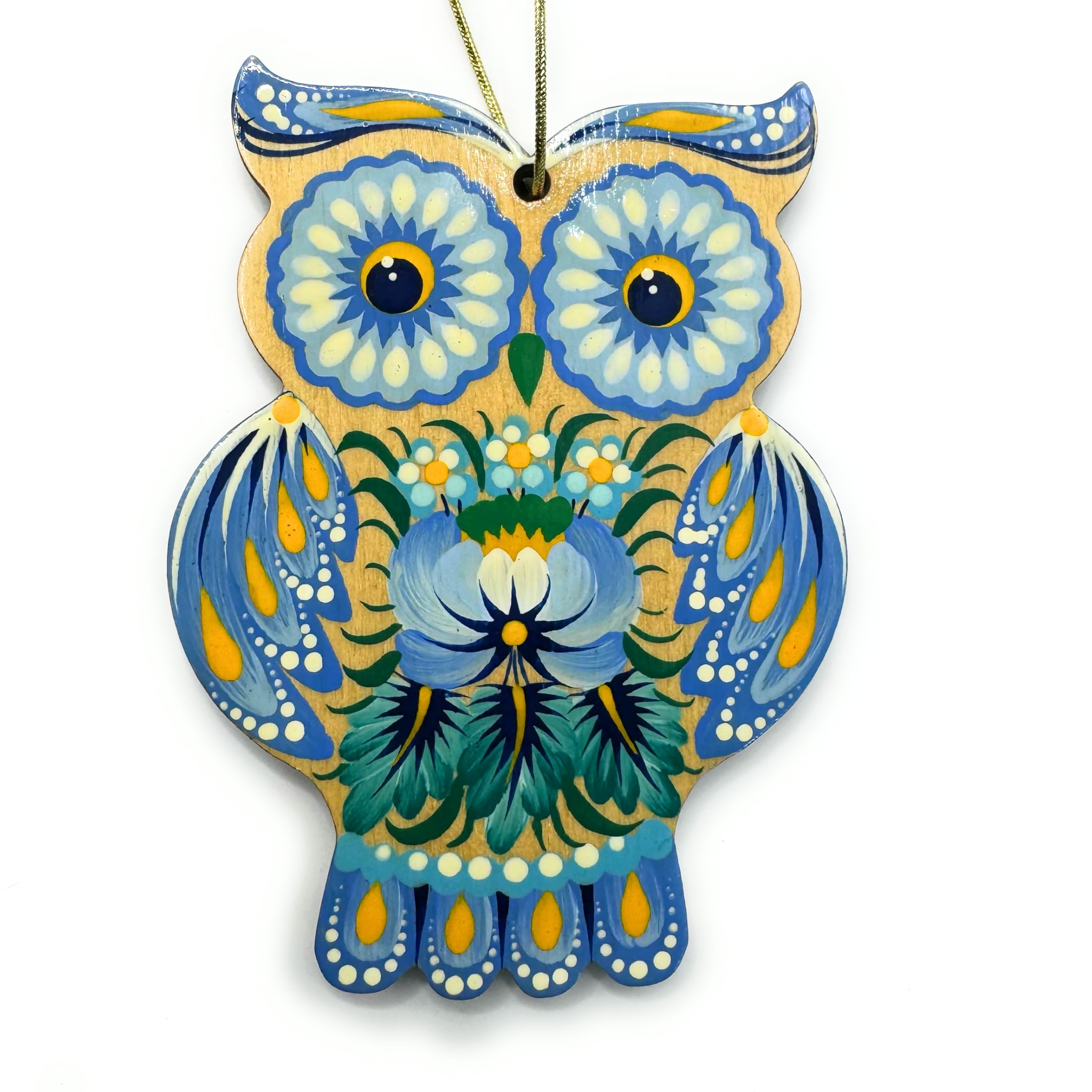 Owl Flat Ornament Wooden Christmas Decoration Hand-painted on Both Sides 2,6 ? 3,7 ? 0,2 Inch Handcrafted in Ukraine, Unique Owl
