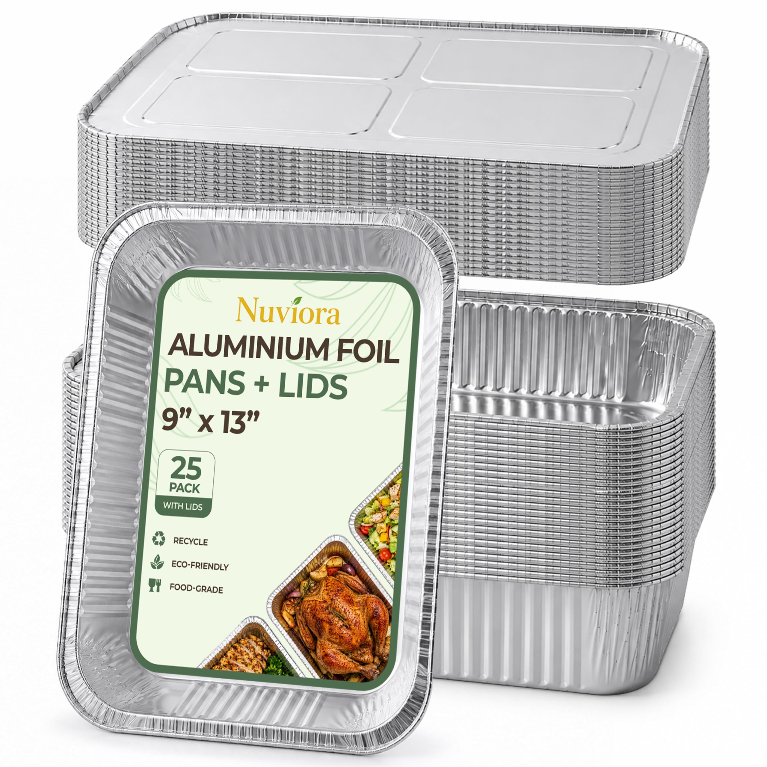 Heavy Duty Aluminum Foil Pans with Lids 9x13  25 Pack Disposable Trays