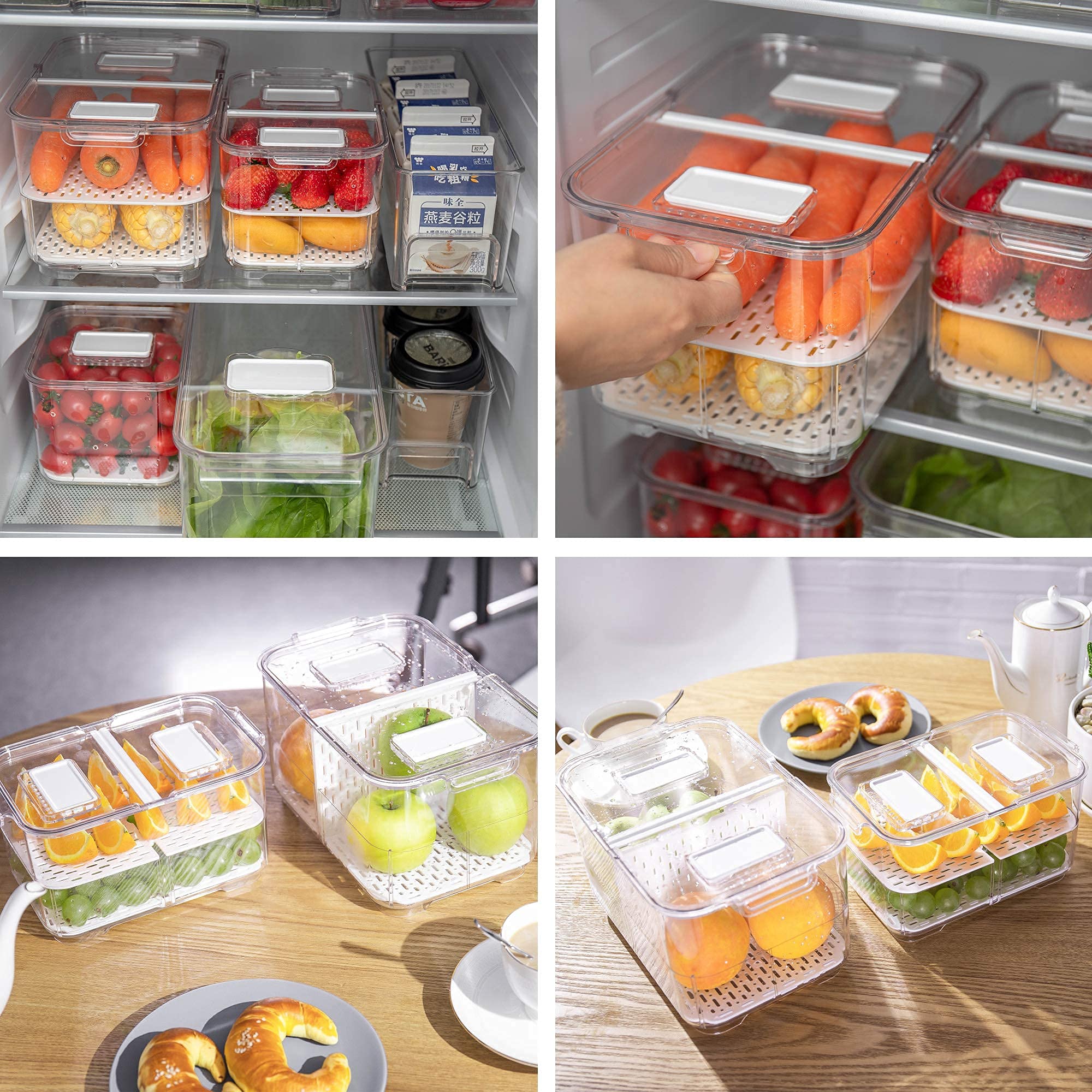 vacane Produce Saver with Lids  2 Piece Fruit Vegetable Storage Container with Vents Stackable Fridge Drawers Organizer Salad Lettuce Keeper For Refrigerator Bpa-free Fresh Keeper 5.7L&2.8L