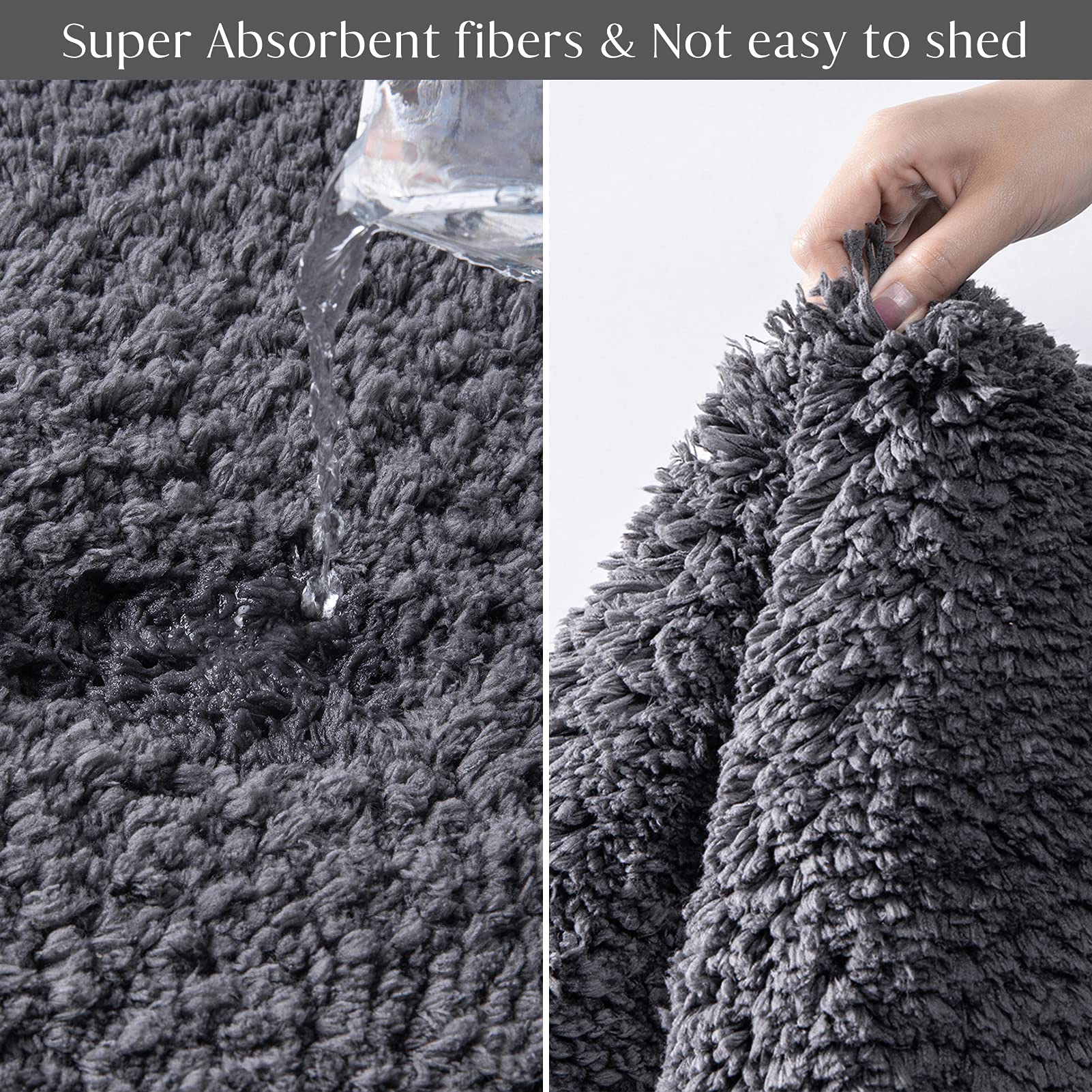 Ashler Runners Bathroom Rugs Long Non Slip Bathroom Rug Sets 2 Piece, Dark Grey Water Absorbing Bath Mat Ultra Soft Shower Rugs,