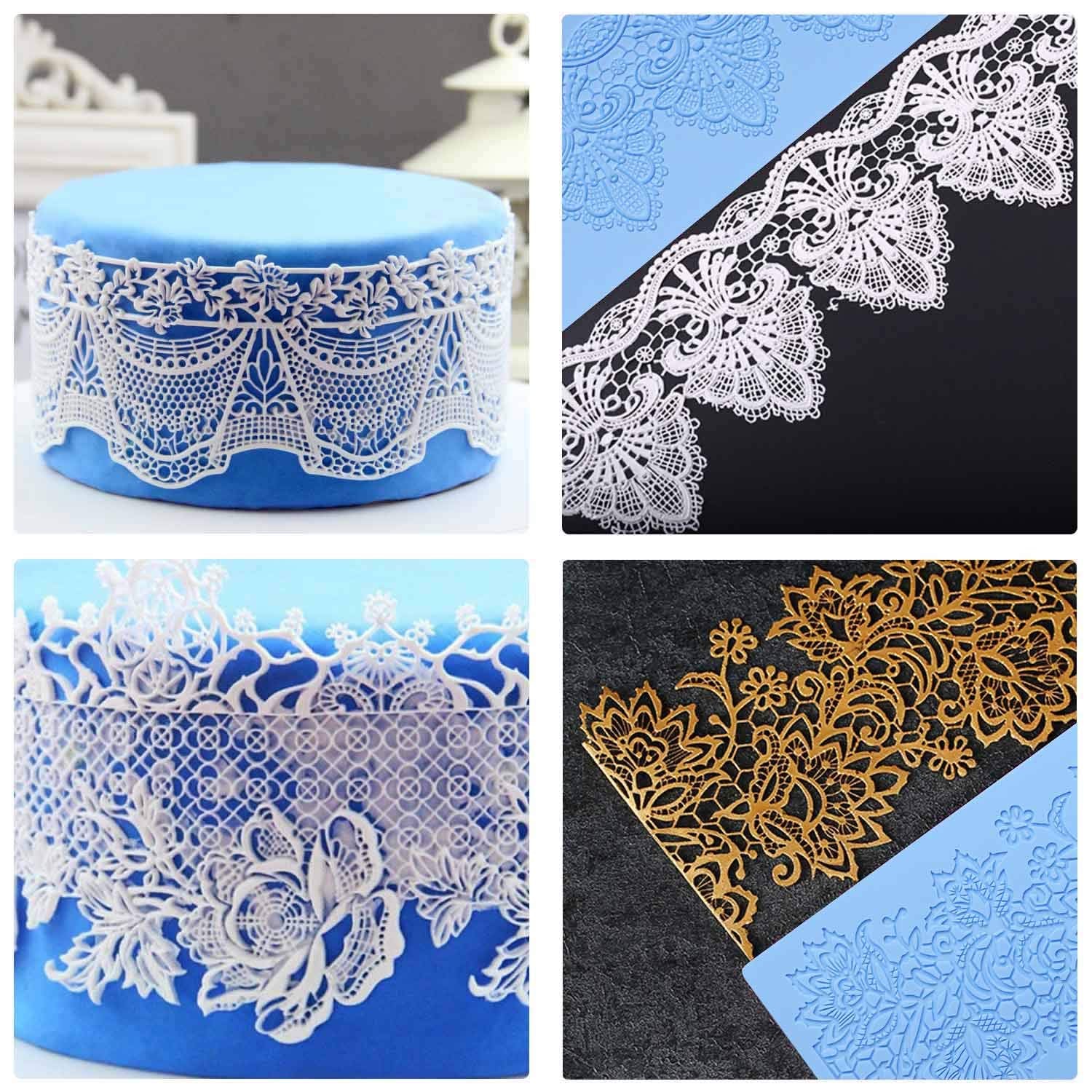 Beasea Silicone Lace Mold, 5Pcs Lace Fondant Molds Cake Lace Molds For Cake Decorating Lace Mat Flower Pattern Molds Sugar Craft