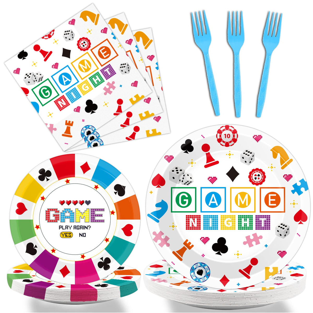 Wiooffen 96 Pcs Family Game Night Party Supplies Gaming Party Decoration For Birthday Party Video Game Party Tableware Set Kids