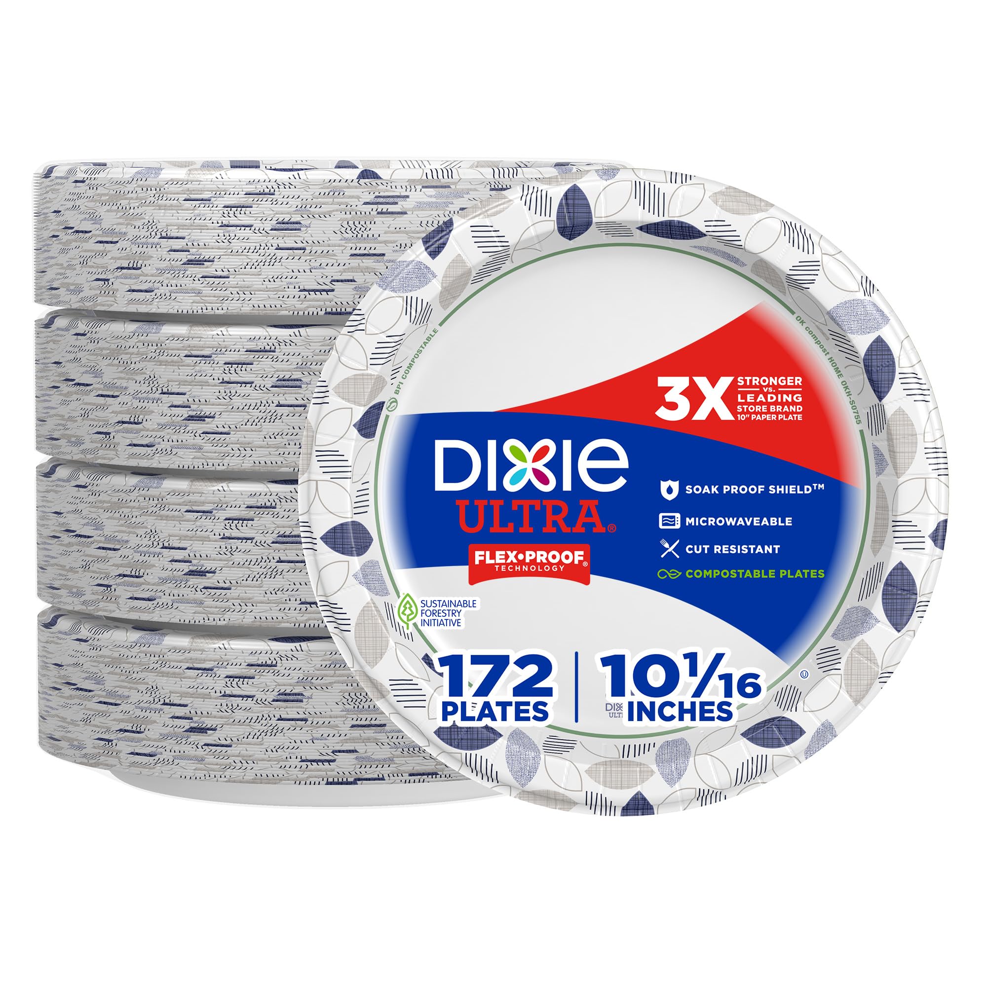 Dixie Ultra, Large Paper Plates, 10 Inch, 172 Count, 3X Stronger*, Heavy Duty, Microwave-Safe, Soak-Proof, Cut Resistant, Dispos
