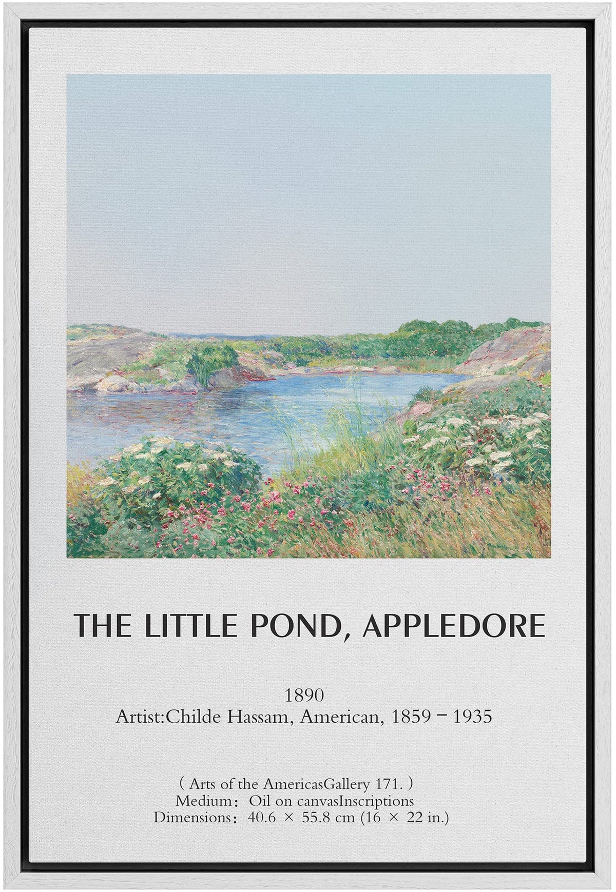 Idea4Wall Framed Canvas Print Wall Art Little Pond, Appledore Master Artist Childe Hassam Nature Wilderness Oil Painting Impress