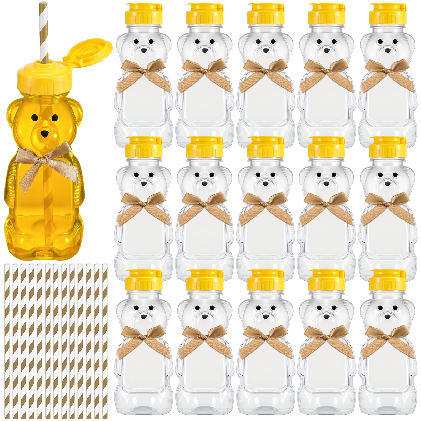 Honeydak 16 Pack Bear 8 oz Honey Straw Cup Honey Drinking Bottles, Brown