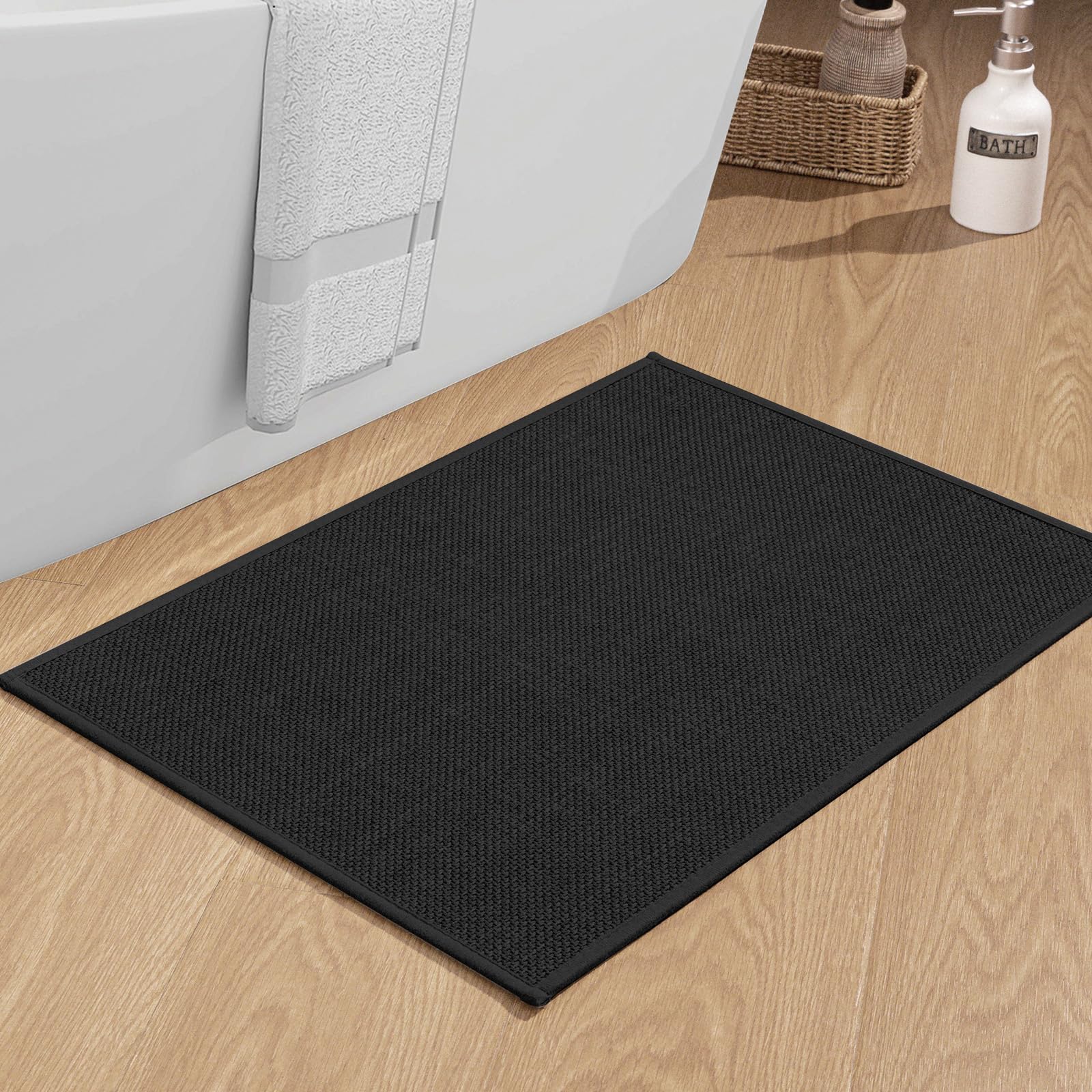 Chakme Bathroom Rugs Mat 24X17, Ultra Thin Non Slip Bath Mat Small Quick Dry Absorbent Bath Mat For Bathroom Floor, (Black, 24''