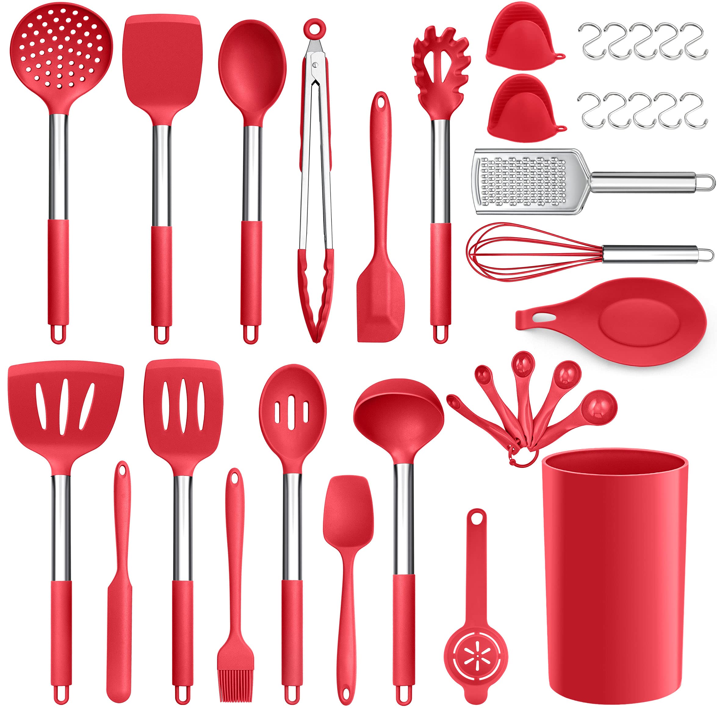 Lianyu Kitchen Cooking Utensils Set, 35-Piece Silicone Cooking Utensils Spatula Set With Holder, Non-Stick Heat Resistant Cookwa