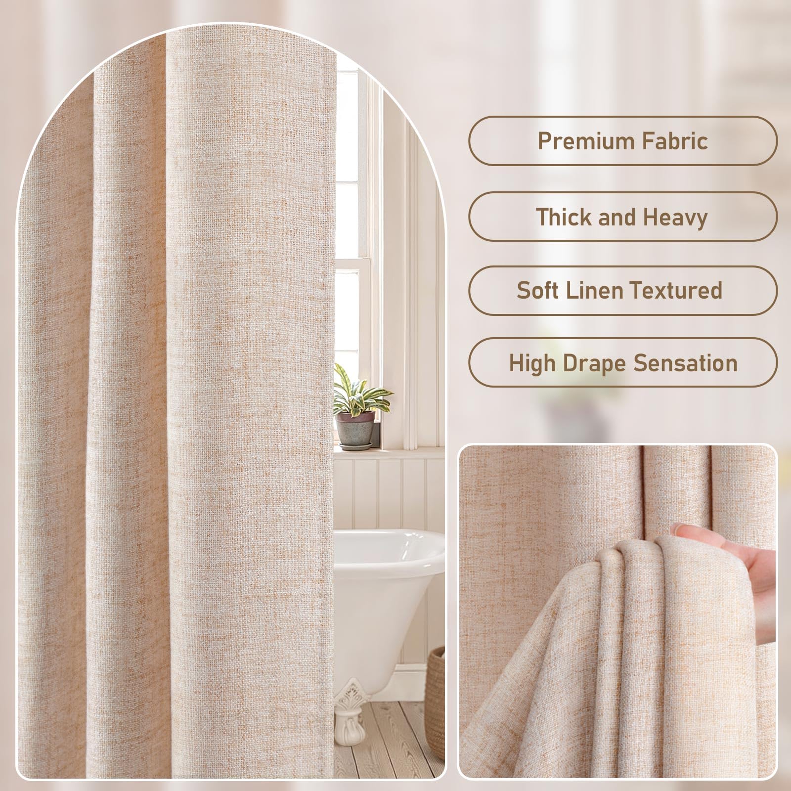 Awellife Indigo Blue Shower Curtain Linen Textured Boho Farmhouse Shower Curtains for Bathroom Fabric Liner 72 x 72 Inch