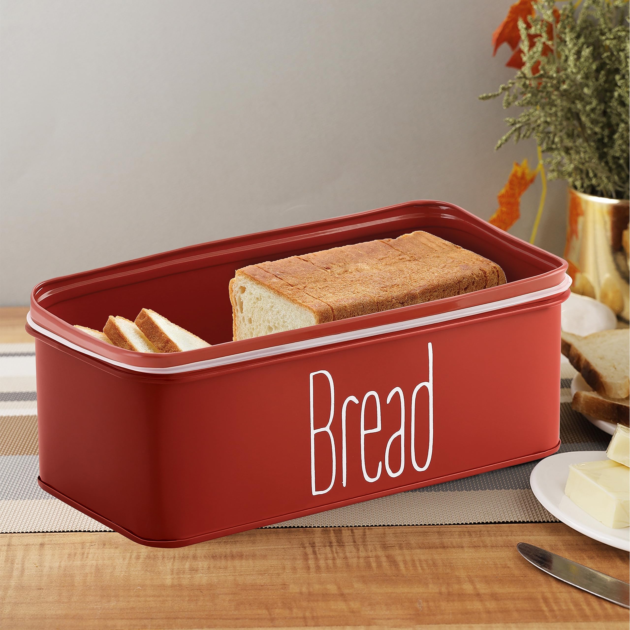 HAZEL Metal Bread Box with Handle Lid | 4100 ml Bread Storage Box for Kitchen | Bread Dispenser Box | Food Grade Storage Box for