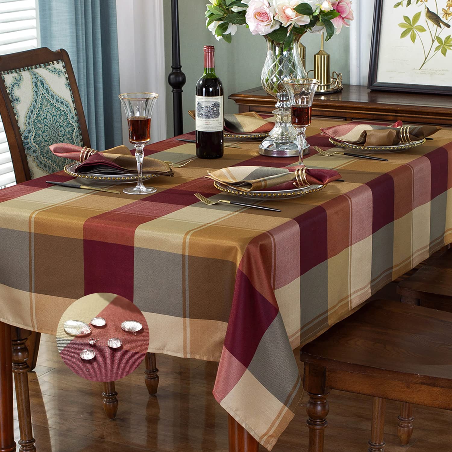 Rectangle Tablecloth 60 X 84 Inch Checkered Table Cloths Spillproof Anti-Shrink Soft And Wrinkle Resistant Decorative Fabric Tab