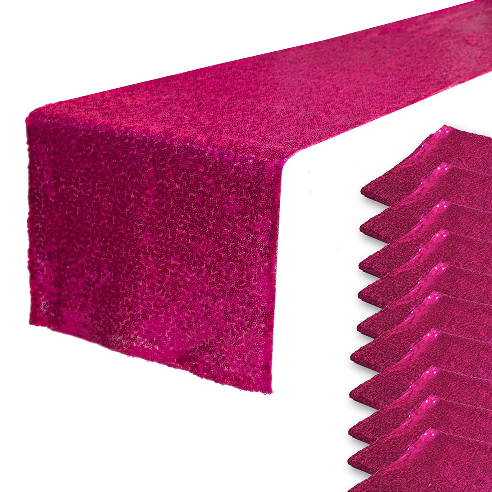 Jyflzq Hot Pink Sequin Table Runner 12'' X 72'' Pack Of 10 Sparkly Fuchsia Metallic Table Runner Glitter Sequin Runner For Table