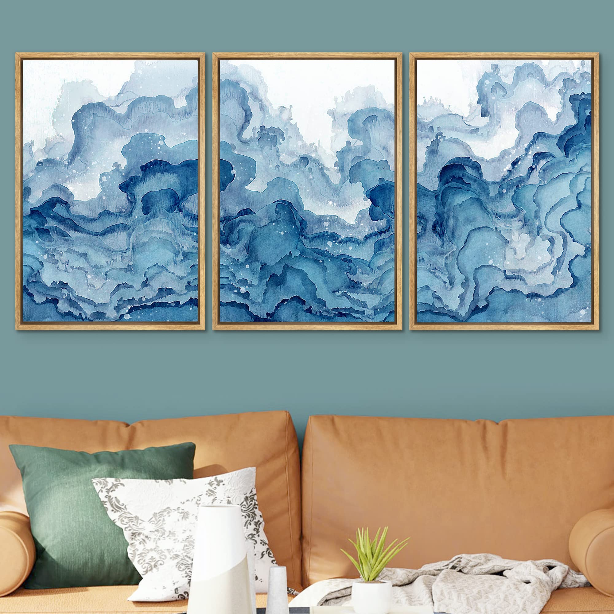 Signwin Framed Canvas Print Wall Art Set Pastel Watercolor Mountain Range Abstract Shapes Illustrations Modern Art Decorative No