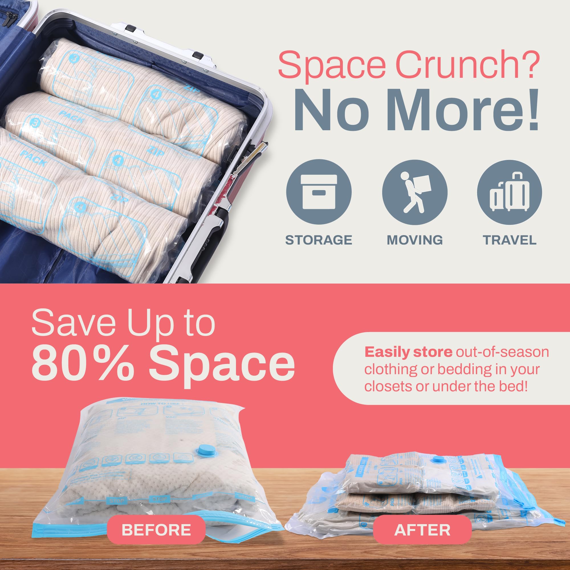 20 Pack Vacuum Storage Bags With Electric Pump, (4 Jumbo/4 Large/ 4 Medium/ 4 Small/ 4 Roll) Vacuum Sealed Bags For Clothing, Co