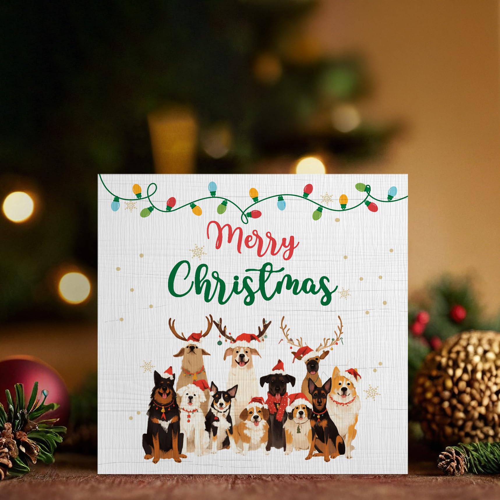 ANIANG Merry Christmas Wooden Box Sign - Christmas Desk Decor, Dog Decorations, Wood Block Box Sign Plaque For Office Home Wall