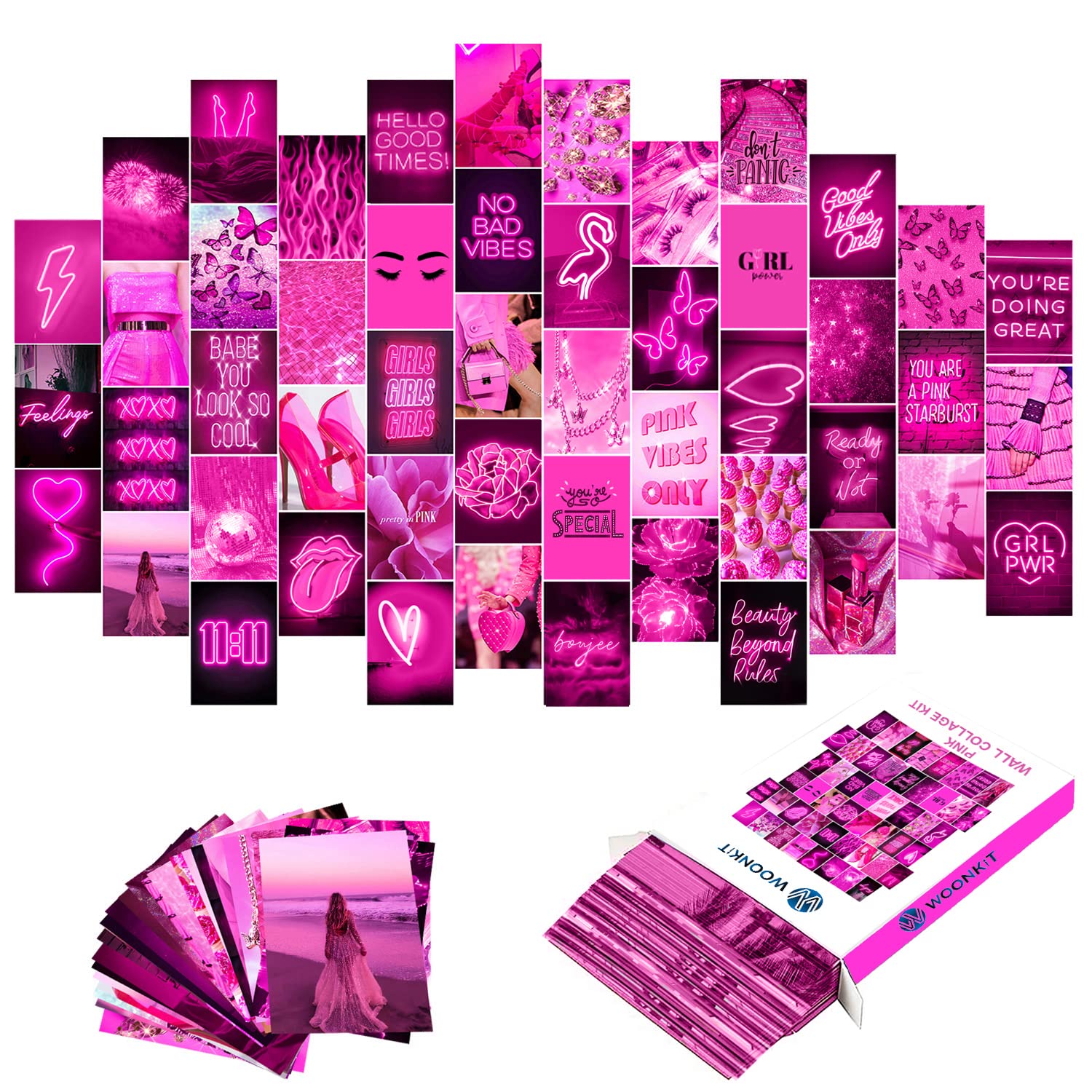 Woonkit Pink Wall Collage Kit, Pink Neon, Hot Pink Room Decor, Bedroom Decor For Teen Girls, Pink Room Decor Aesthetic, Pink Pos