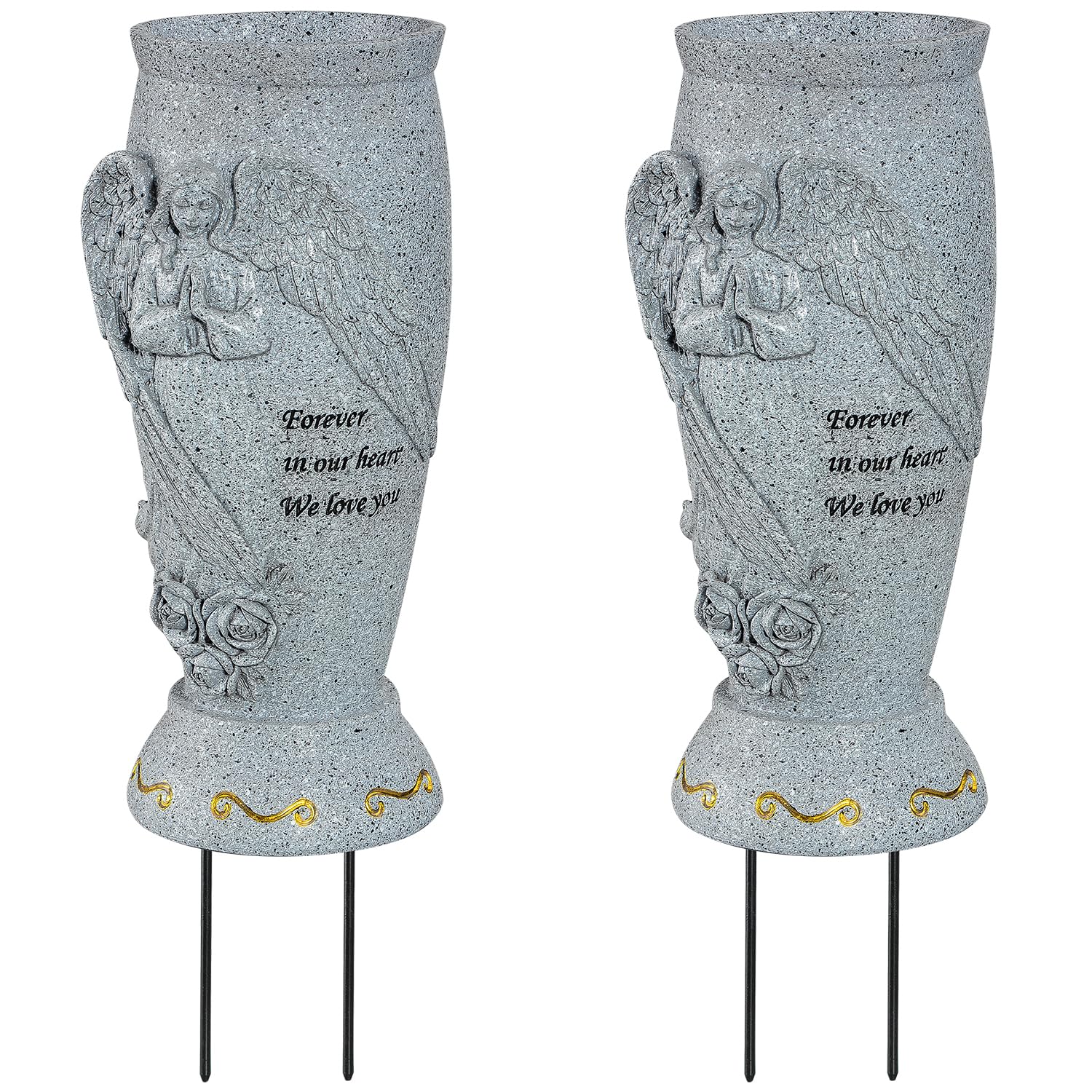 XONOR Cemetery Vase, Memorial Grave Vase with Ground Spikes, Angel Vases for Fresh/Artificial Flowers, Grave Flowers Holder for 