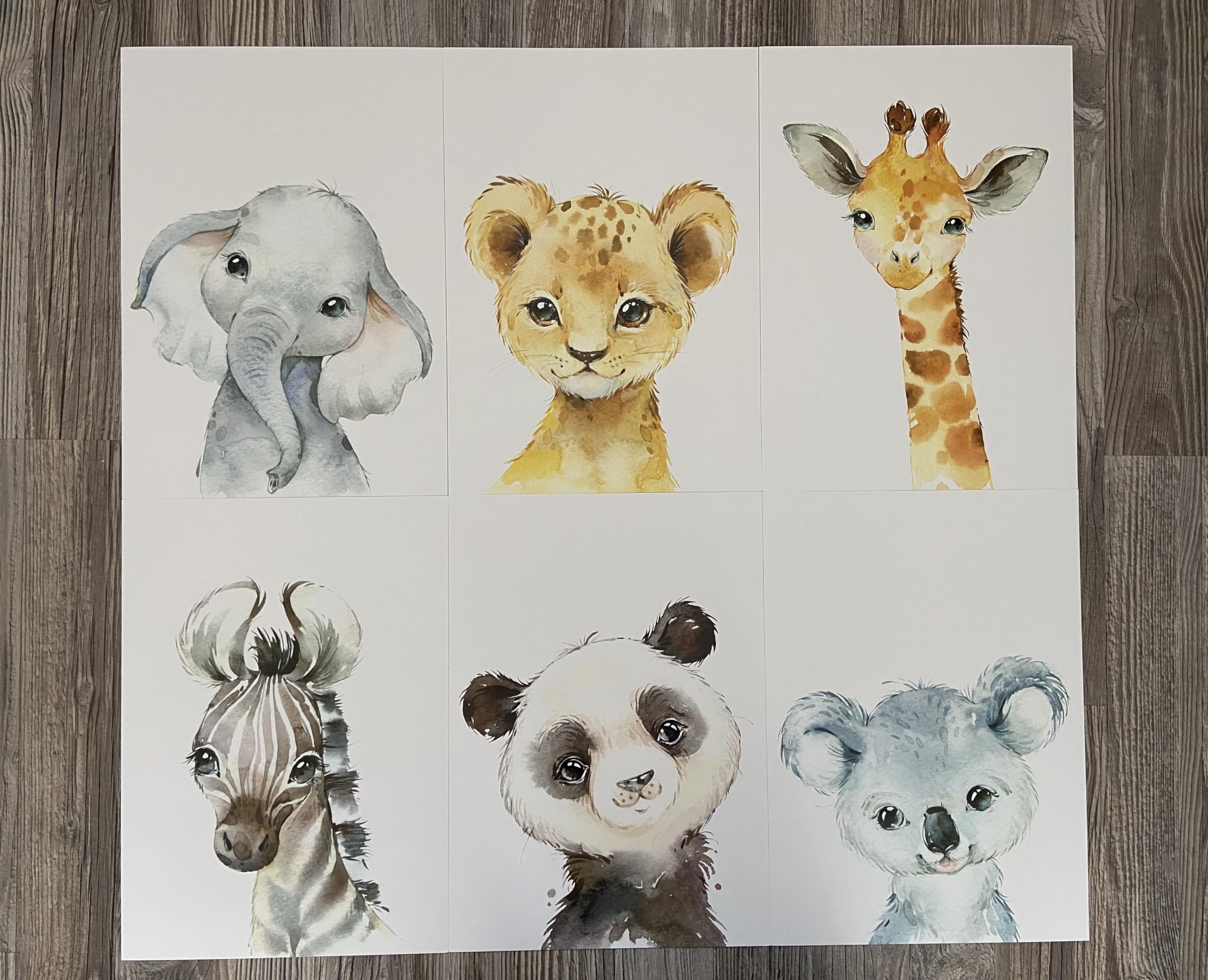 Baby Safari Animals For Girl Or Boy Nursery Bedroom, Set Of 6 Unframed Wall Art Prints, Nursery Decor Gift, Giraffe Elephant Lio