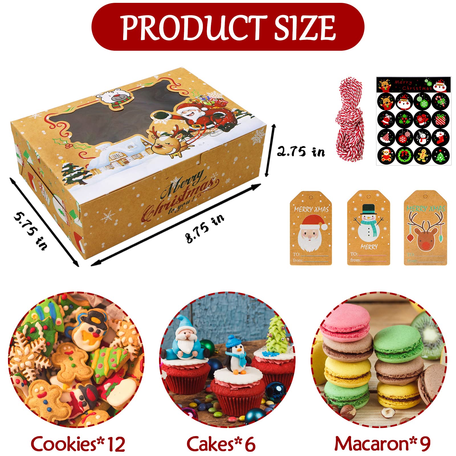 Zmciner 12 Pcs Christmas Cookie Boxes With Window Christmas Bakery Boxes Treat Boxes Baking Boxes For Gift Giving For Pastries,