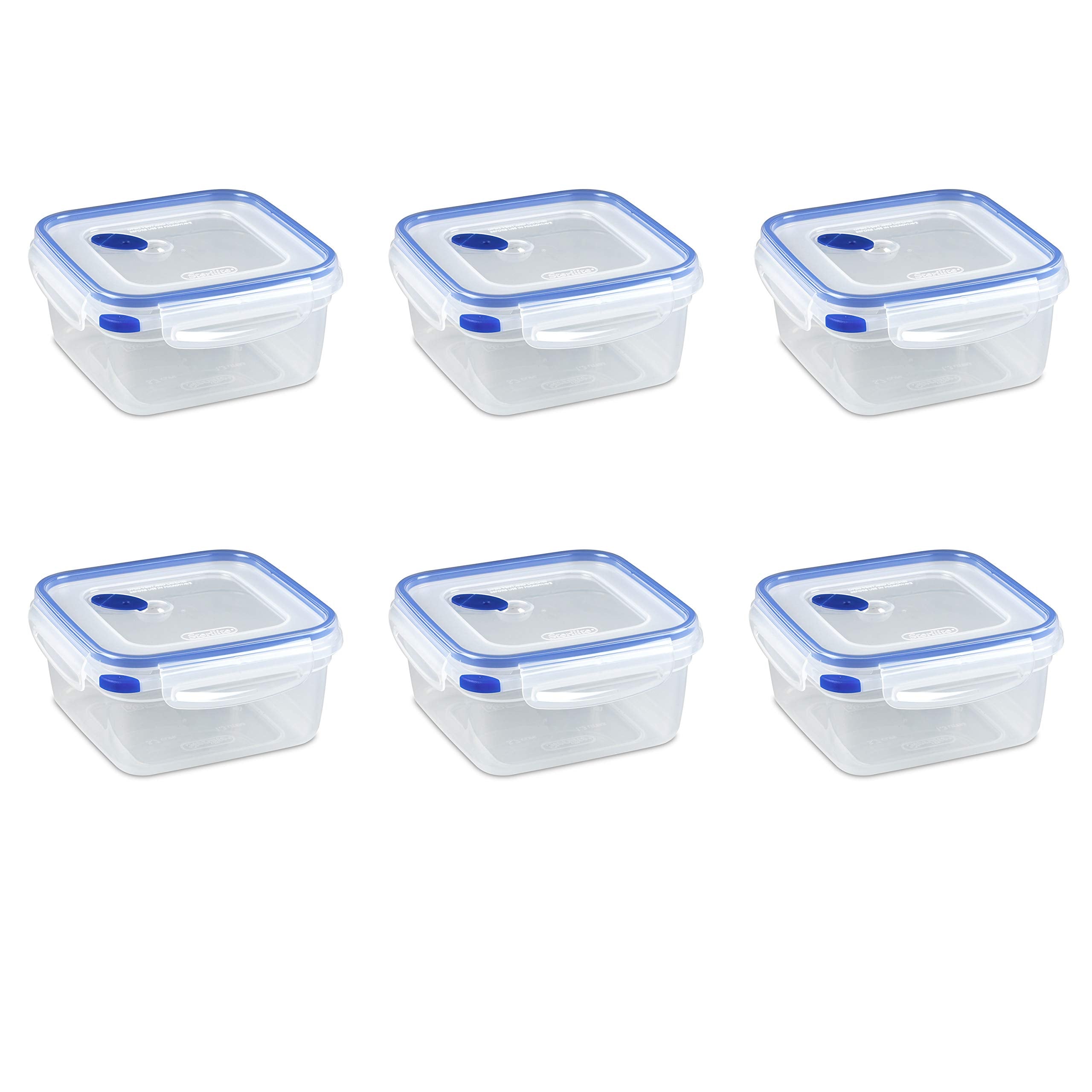 Sterilite Ultra-Seal 5.7 Cup Square, Airtight Food Storage Container, Latching Lid, Microwave and Dishwasher Safe, Clear With Bl