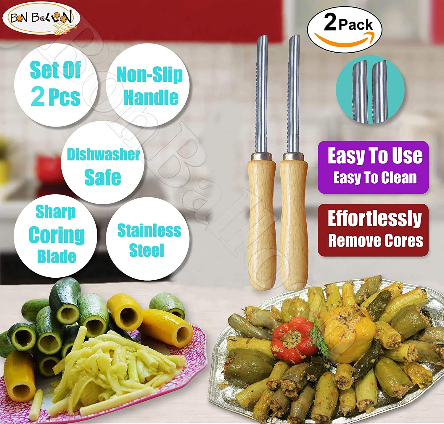 Zucchini Squash Vegetable Corer 2 Pcs Corers Stainless Steel Core Remover Tool Kitchen Stuffed Vegetables Veggies Seed Remover R
