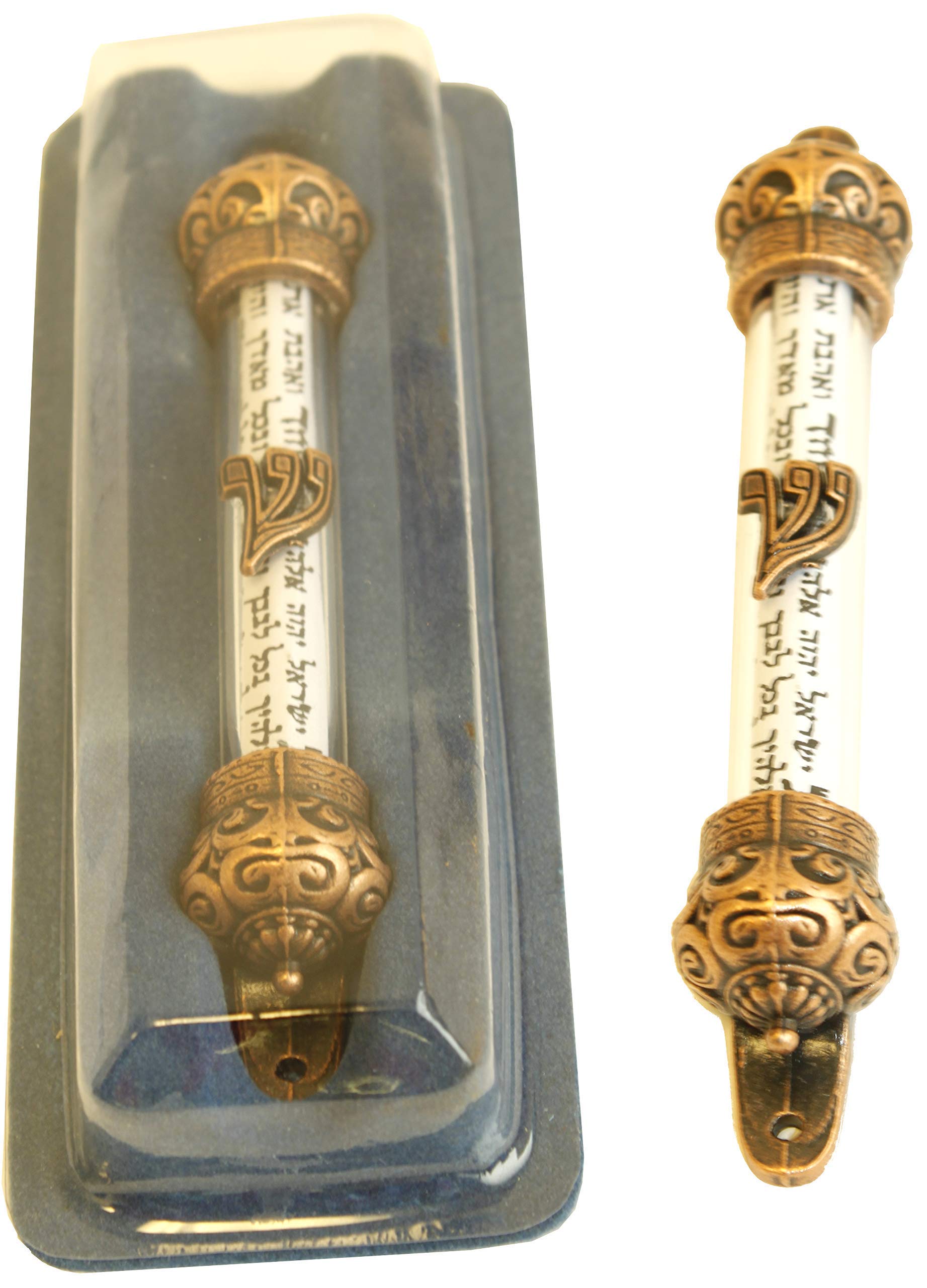 Holy Land Market Crown Mezuzah with Scroll (5 inches) (Antique Gold (Copper))