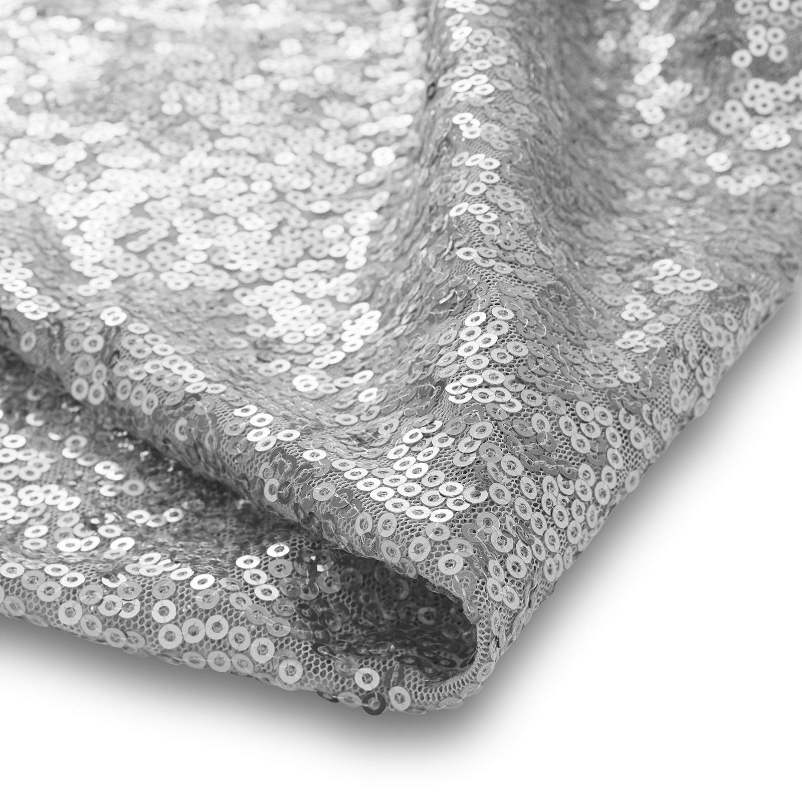 Lann'S Linens 12'' X 108'' Silver Sequin Tablecloth Overlay, Sparkly Square Table Cloth For Wedding, Party, Banquet