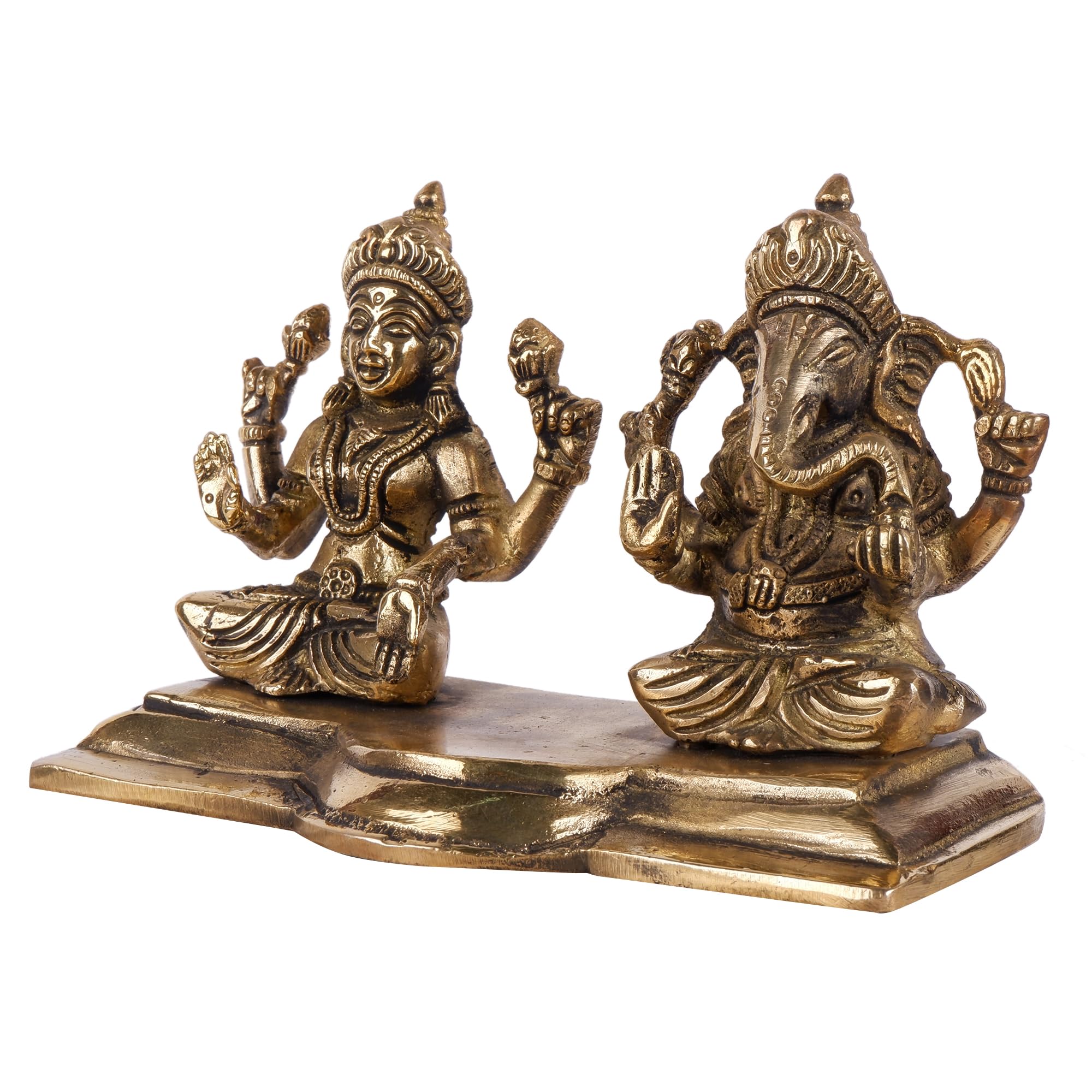 Shoppingrox Lakshmi Ganesh Set 10 Cm Religious Idol & Figurine Brass Metal Yellow Color