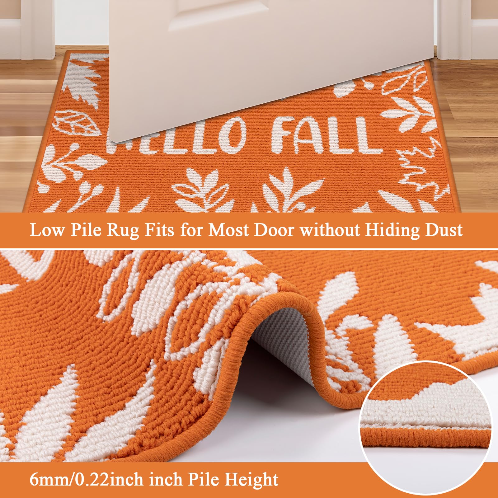 Ileading Fall Kitchen Rugs Set of 3 Piece Fall Kitchen Mats for Floor with Non Slip Backing,Washable Autumn Runner Rug for Sink