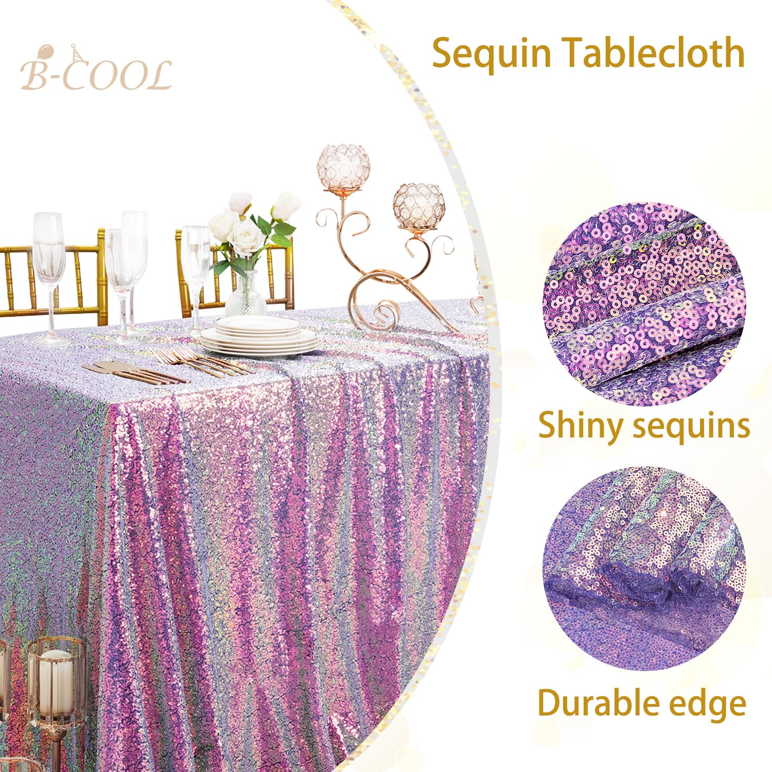 B-COOL Shimmer Sequin Tablecloth Glitter Iridescent: Rectangle Table Cloth 90x90 Inch Decorations for Birthday Party Halloween D