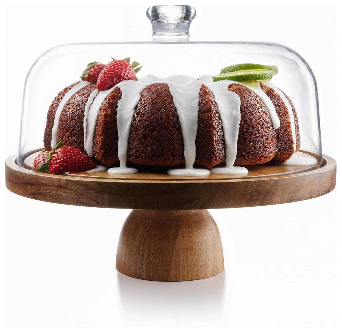 Multifunctional Cake Stand With Acrylic Lid, Acacia Wood Base, Acrylic Dome, 2 In 1 Use, Charcuterie Board, Cheese Board, Servin