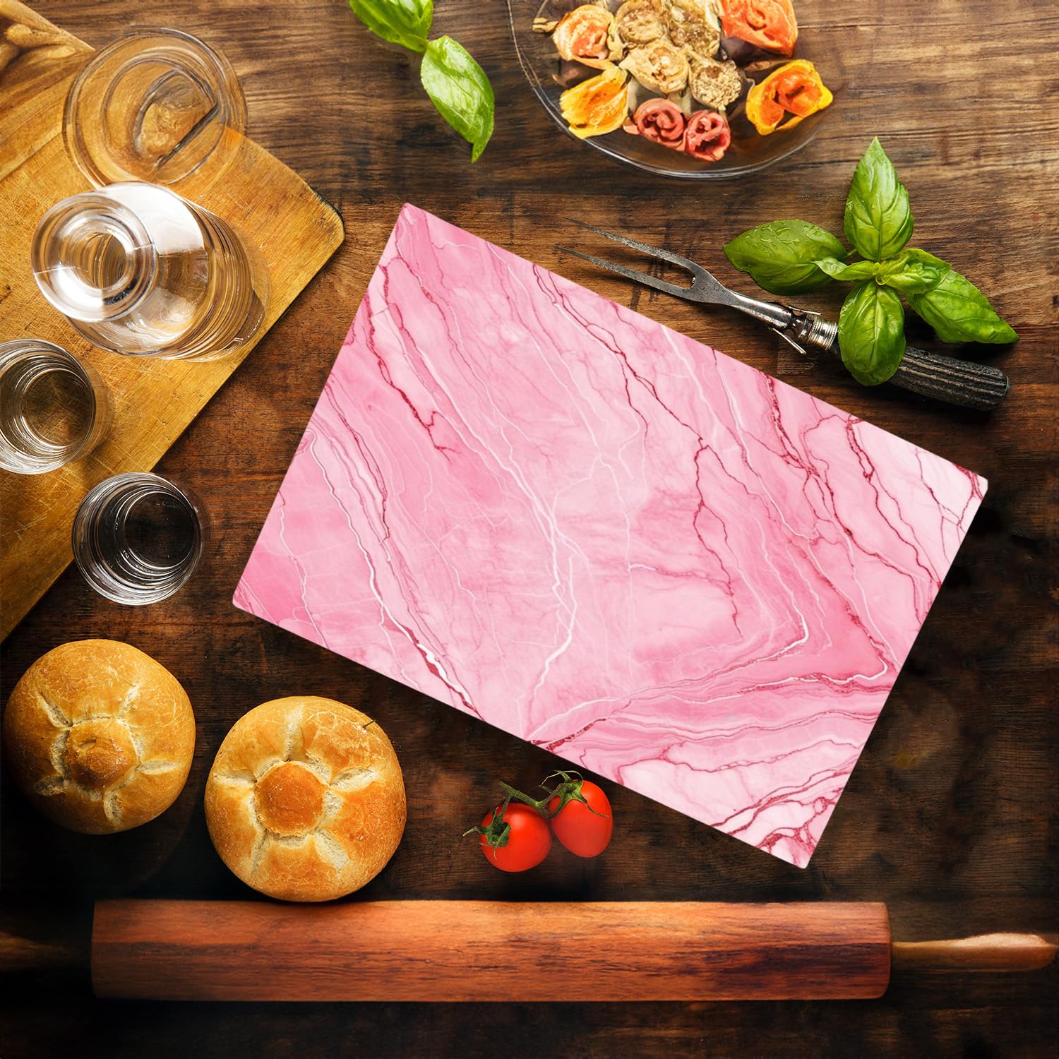 Pink White Marble Kitchen Glass Cutting Board Ocean Decorative Gift Marbled Granite Stone Rock Gift For Her Mom Wife (Pink 2)