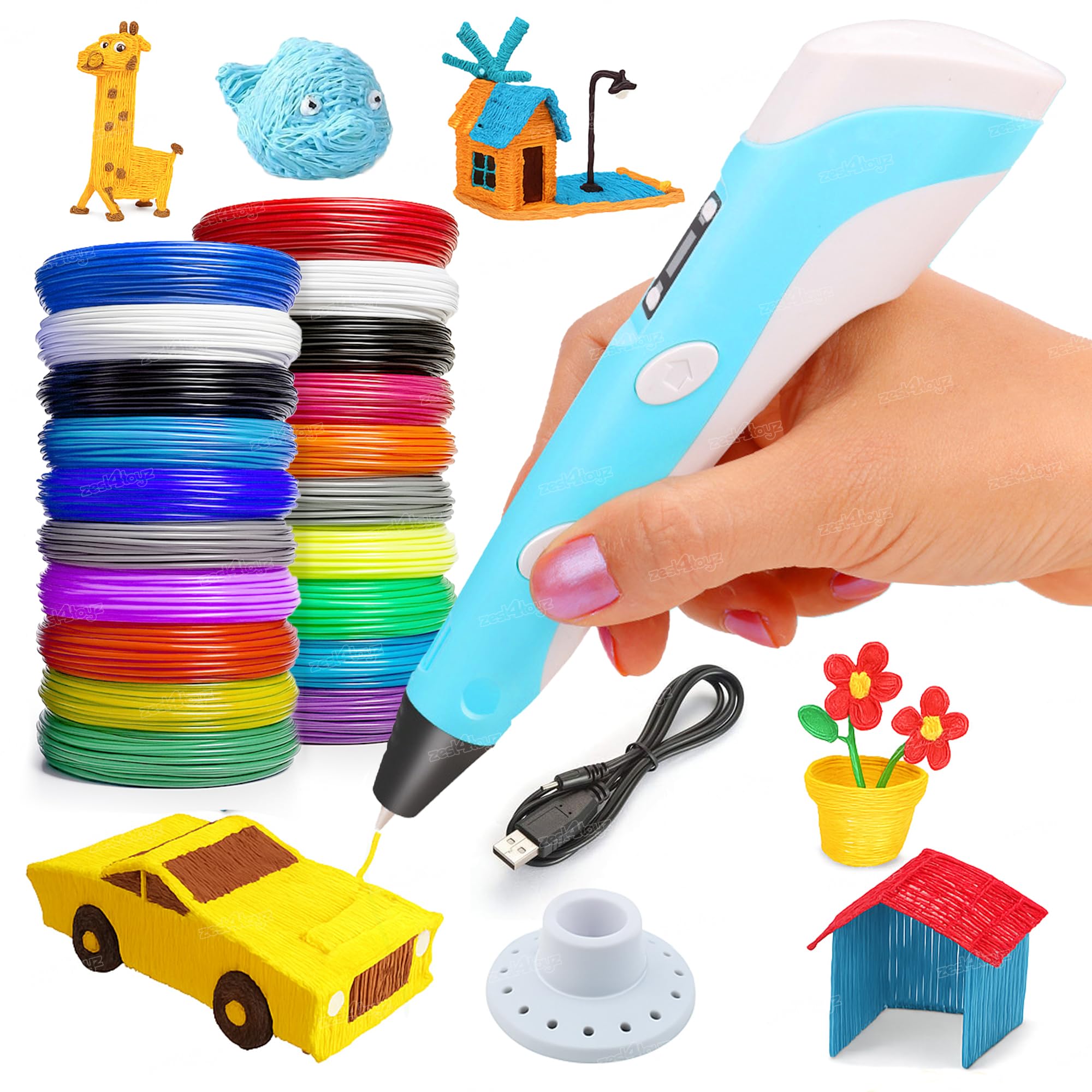 Zest 4 Toyz 3D Printing Pen For Kids Lcd Display With 3 Pla Filaments +10 Pla Filaments Extra 5 Metre Each Usb Charging 3D Drawi