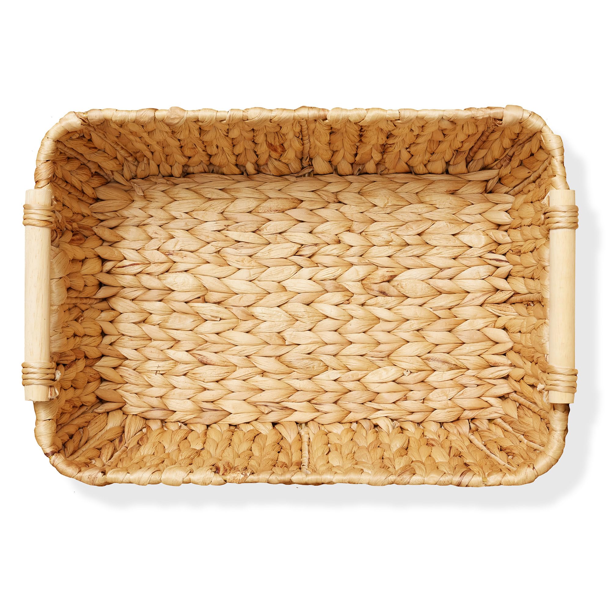 Casafield Set Of 2 Water Hyacinth Oval Storage Baskets With Wooden Handles - Medium, Woven Bin Organizers