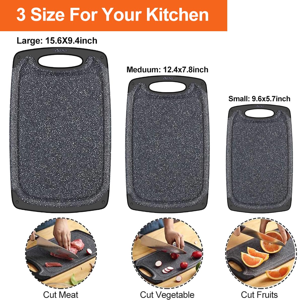 KIMIUP Kitchen cutting Board (Set of 3) Professional chopping Boards Sets Dishwasher Safe cutting Boards With Juice grooves & carrying Handle & No BPA