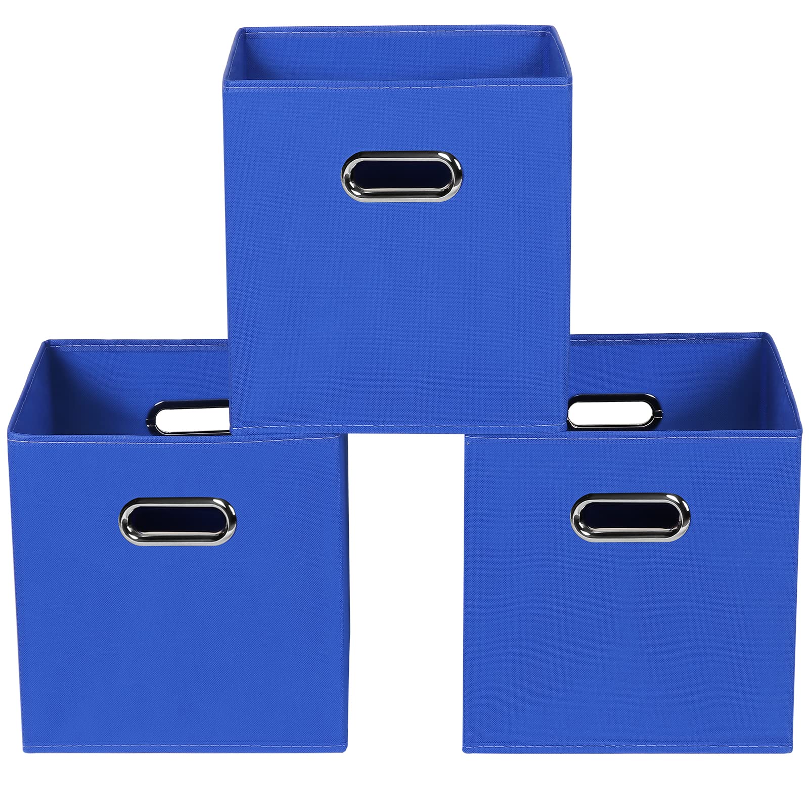 Yunkeeper Dark Blue Fabric Storage Bins, Set Of 3, 11X11X11, Foldable Cube Bins For Cloth Or Accessory Storage