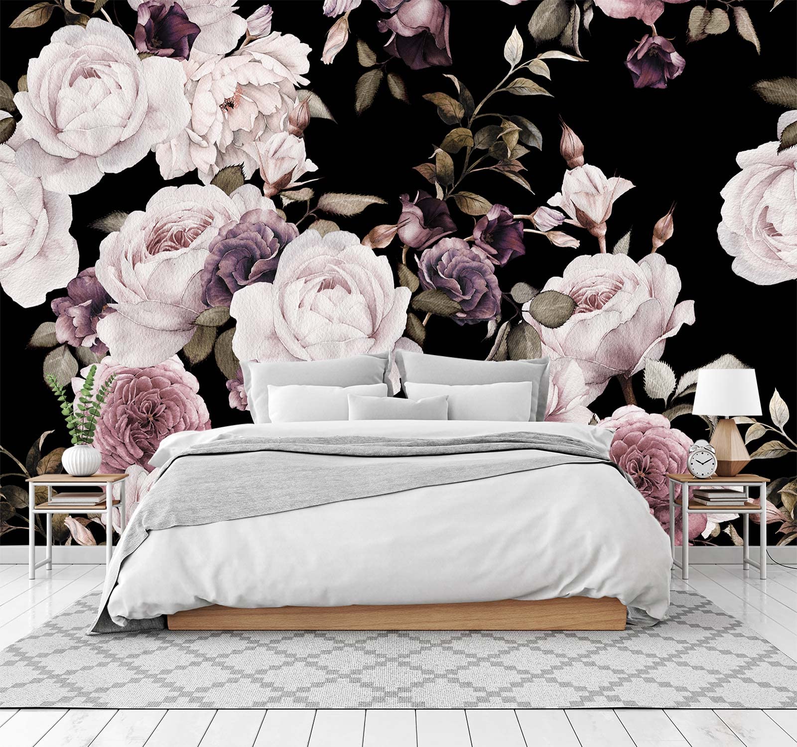 Cliouar-Peony Flowers Wall Mural Wallpaper For Bedroom Living Room Purple Flower Wallpaper Rose Mural Wallpaper 158'' X 110''(No
