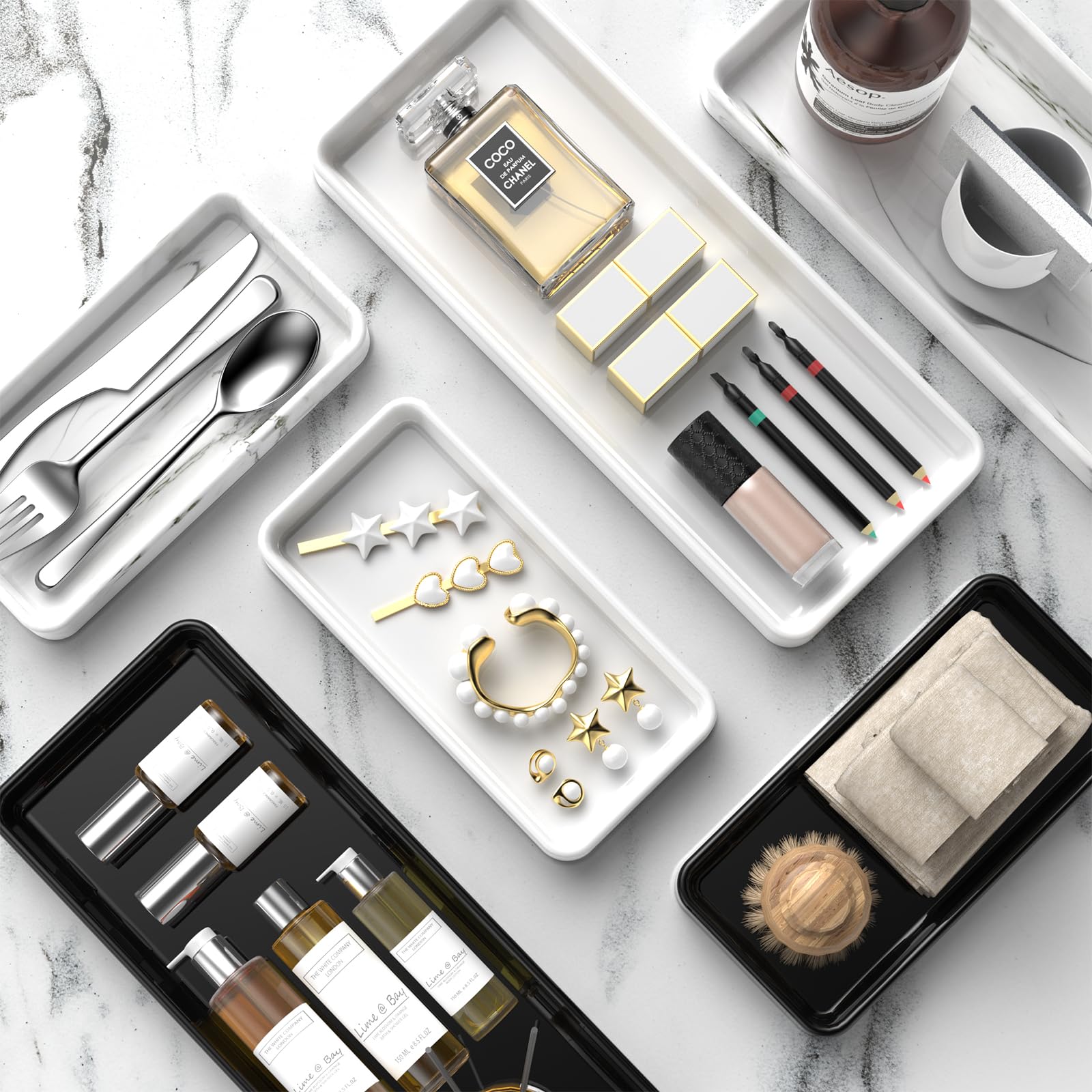 Gurygo 2 Pack 8'' Ceramic Vanity Tray - Kitchen Tray For Soap Bottles - Small Rectangular Vanity Tray For Bathroom - Vanity Tray