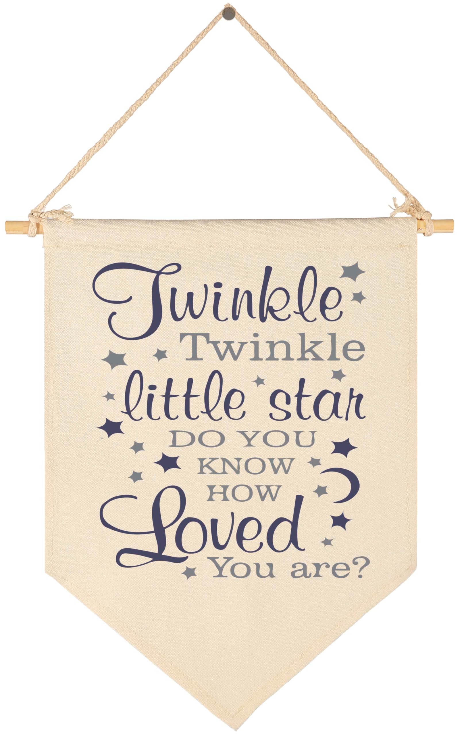 Twinkle Twinkle Little Star  Do You Know How Loved You Are -Canvas Hanging Flag Banner Wall Sign Decor Gift for Baby Kids Girl Boy Nursery Teen Room Front Door