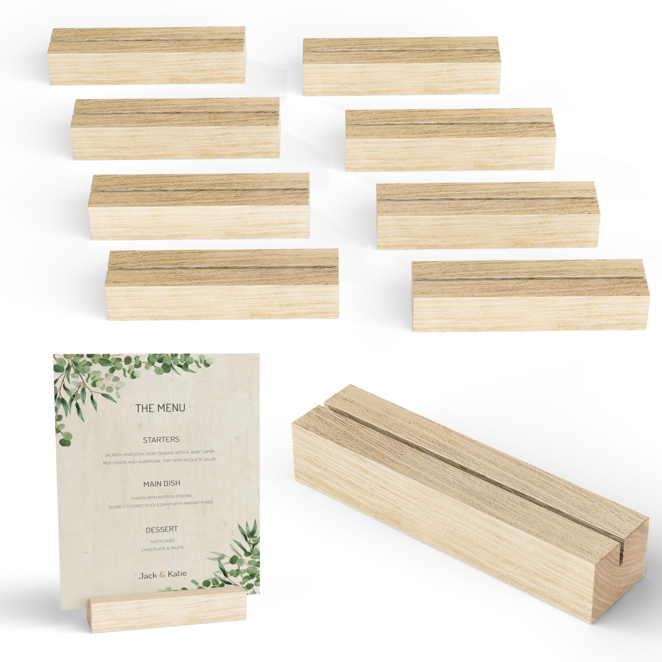 Tidita 10 pcs Oak Wood Place Card Holder - Wooden Acrylic Sign Holder Table Decor - Picture Display Stands, Centerpieces Table N
