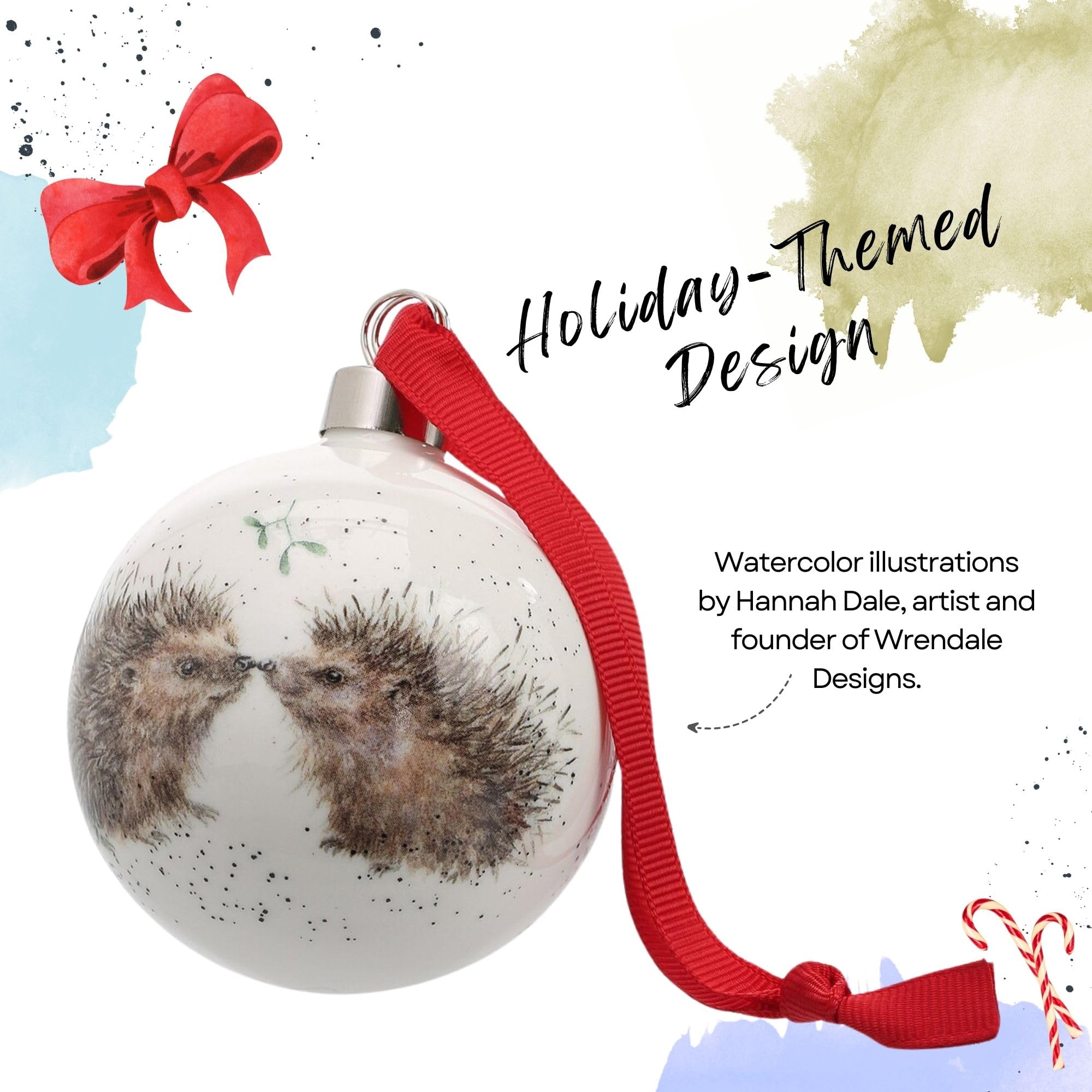 Portmeirion Royal Worcester Christmas Tree Ornament - Personalized Holiday Bauble with Hedgehog Motif, Fine Bone China Festive H