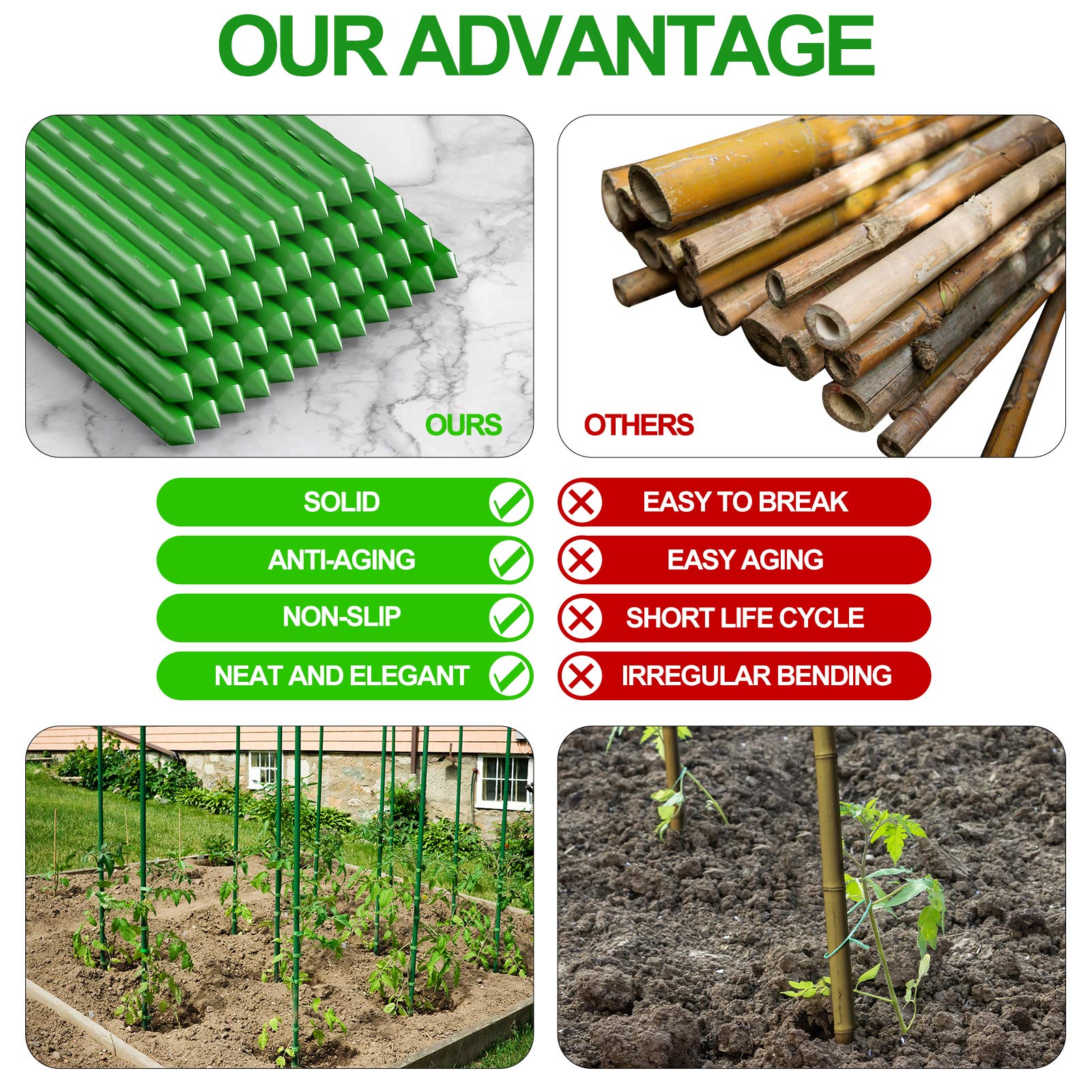 Waenlir Garden Stakes 4Ft Sturdy Plant Stickssupport, Tomato Stakes, Pack Of 30