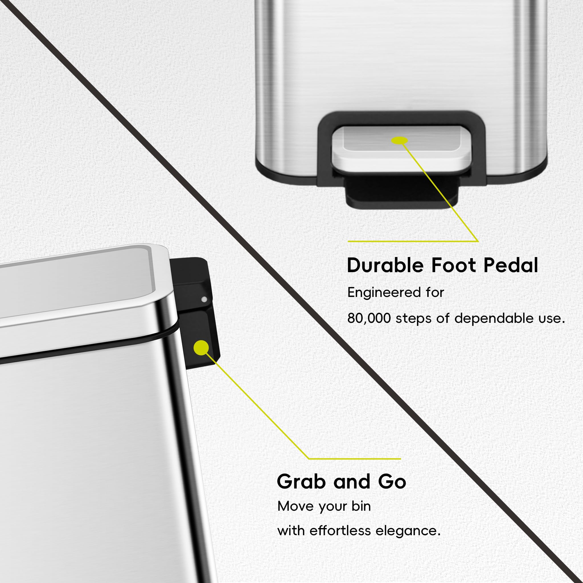 Eko Small Bathroom Trash Can With Lid Soft Close, Step Pedal, 6 Liter / 1.6 Gallon Stainless Steel Garbage Can With Removable In
