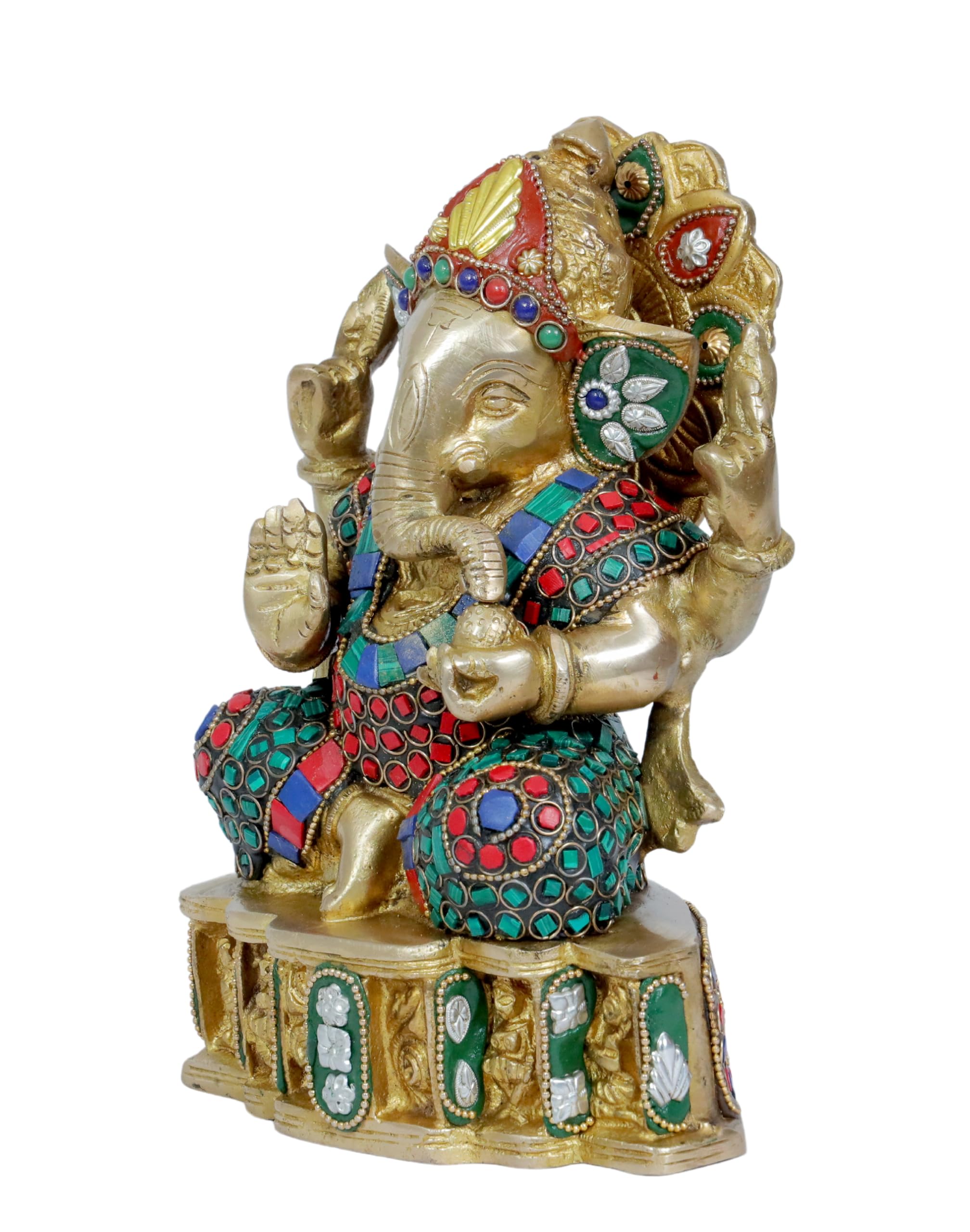 Brassaura Brass Gem Stone Work Ganesha Murti For Home And Decor Brass Ganesh Bhagwan Statue For Pooja Ganesha Idols For Home Ent