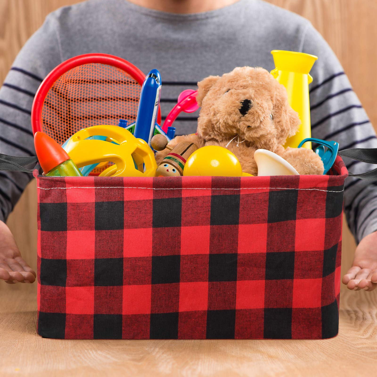 Boao 6 Pcs Buffalo Plaid Basket Square Storage Basket Buffalo Check Basket Bin Solid Storage Organizer With Handles Collapsible
