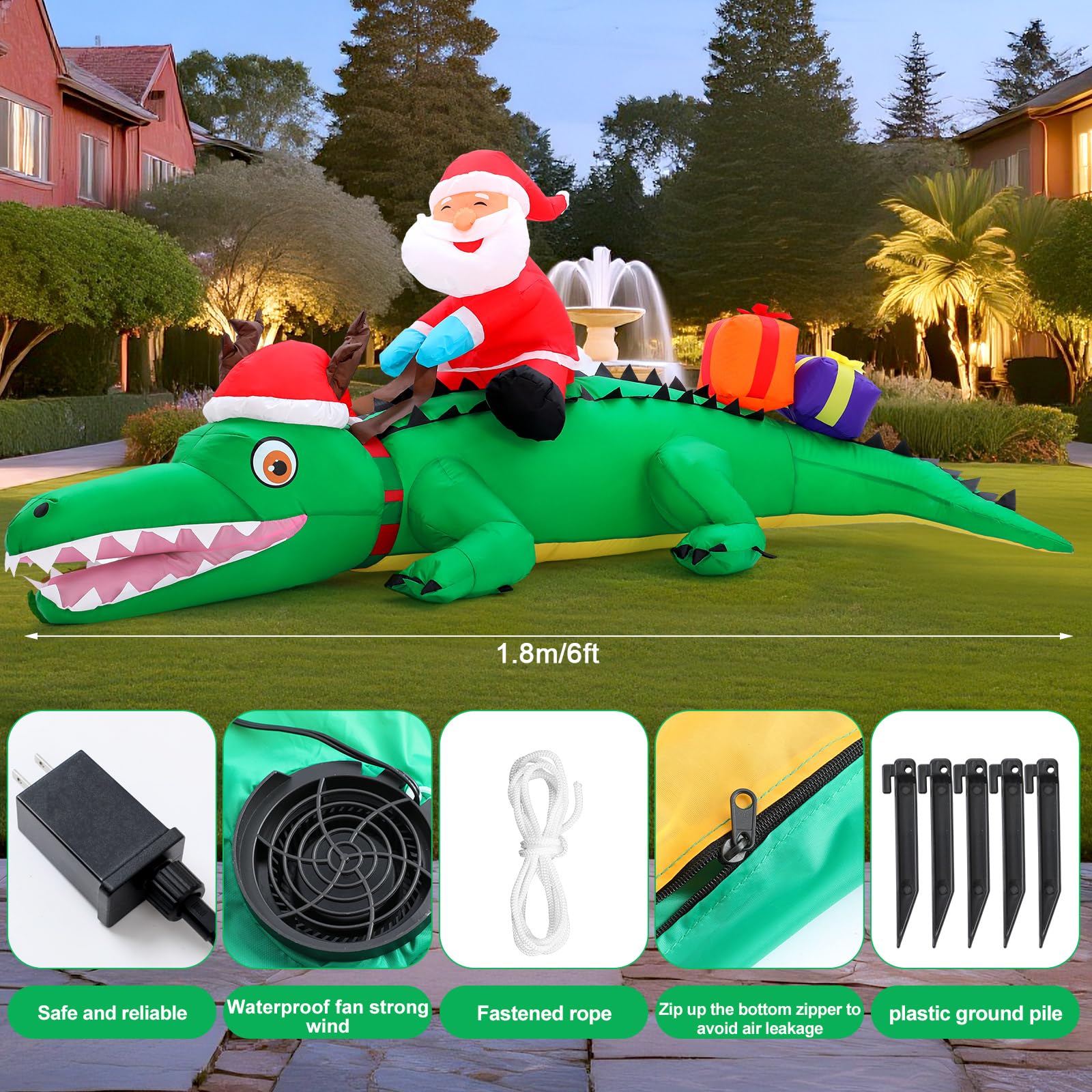 Shappy 6ft Large Christmas Inflatables Crocodile Outdoor Decorations Inflatables Christmas Crocodile Yard Decor Blow up Alligato